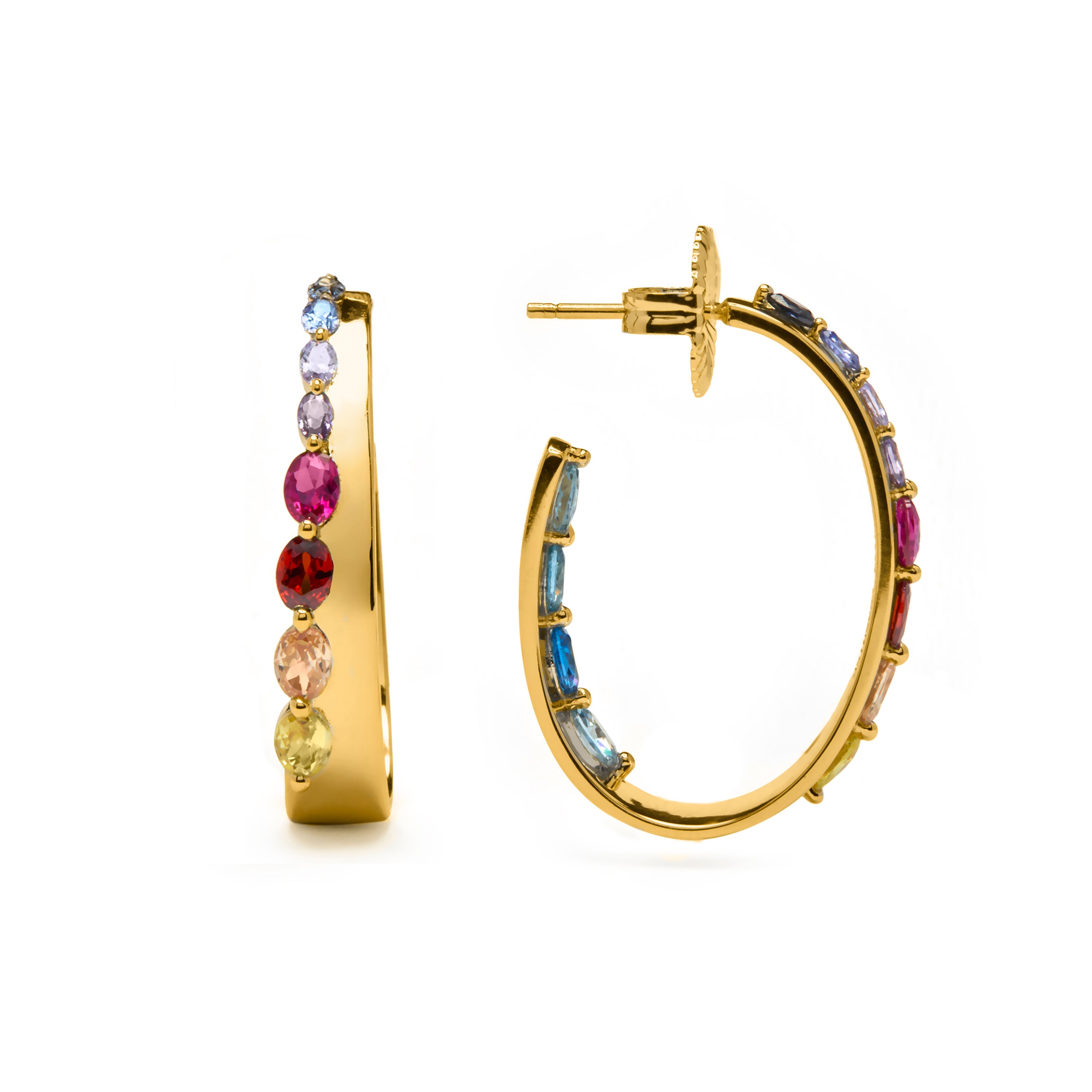 925 Sterling Silver Earrings with Multicolor Cubic Zirconia finished in 18k Yellow Gold - Maskai