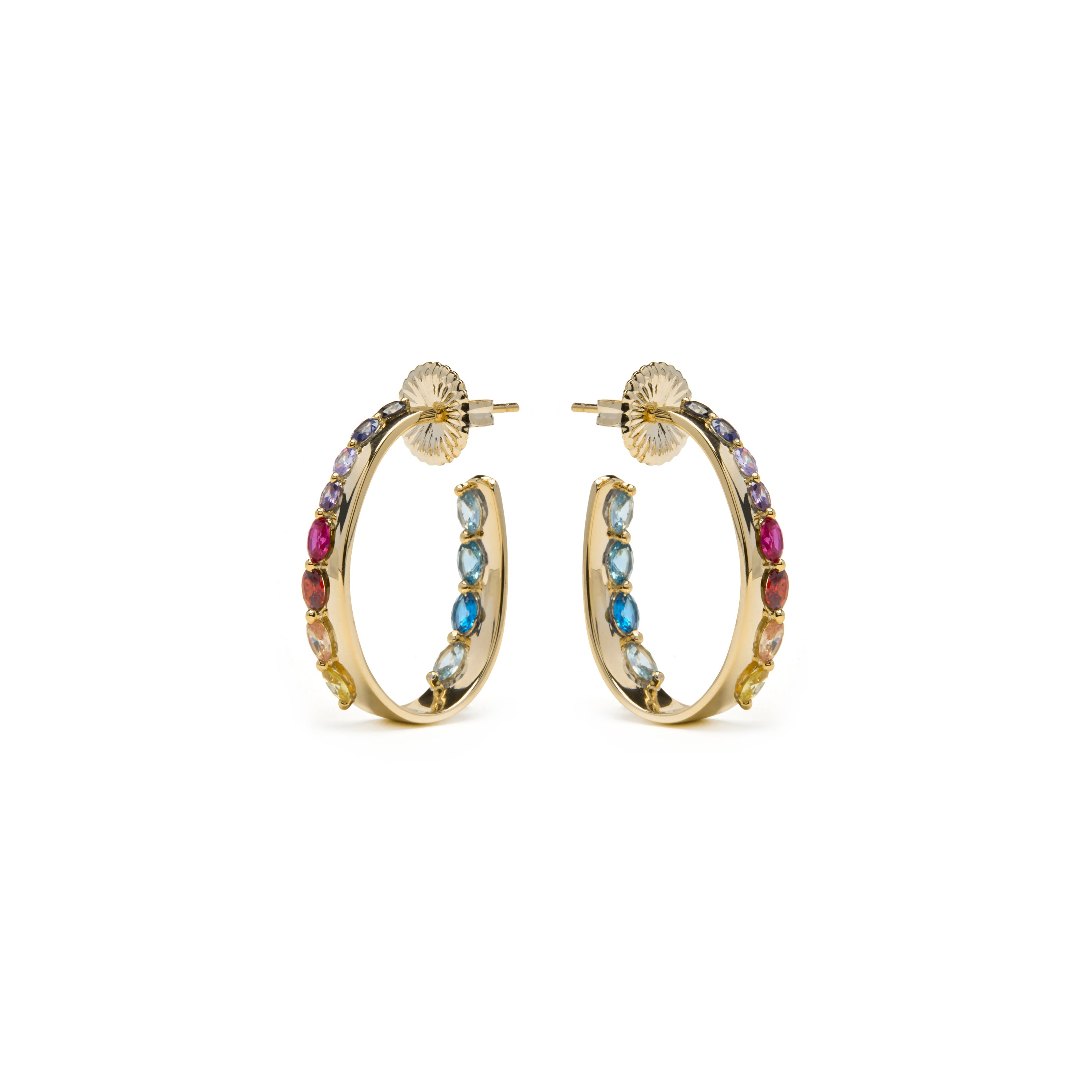 Boucles d'oreilles en argent sterling 925 et zircon multicolore finition or jaune 18k - Maskai