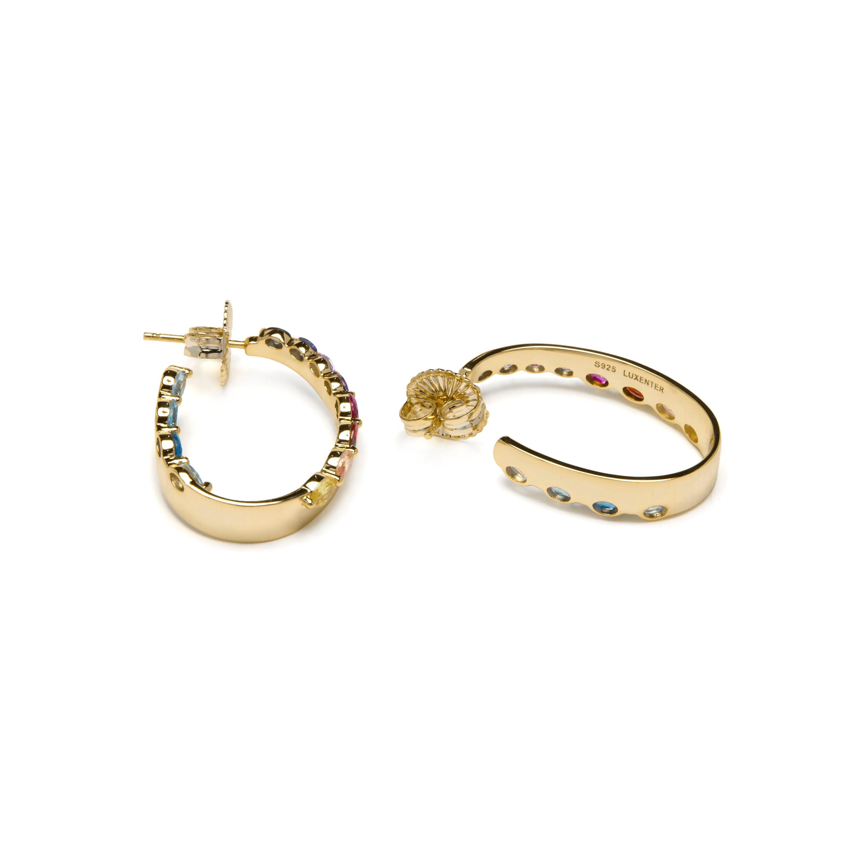 Boucles d'oreilles en argent sterling 925 et zircon multicolore finition or jaune 18k - Maskai