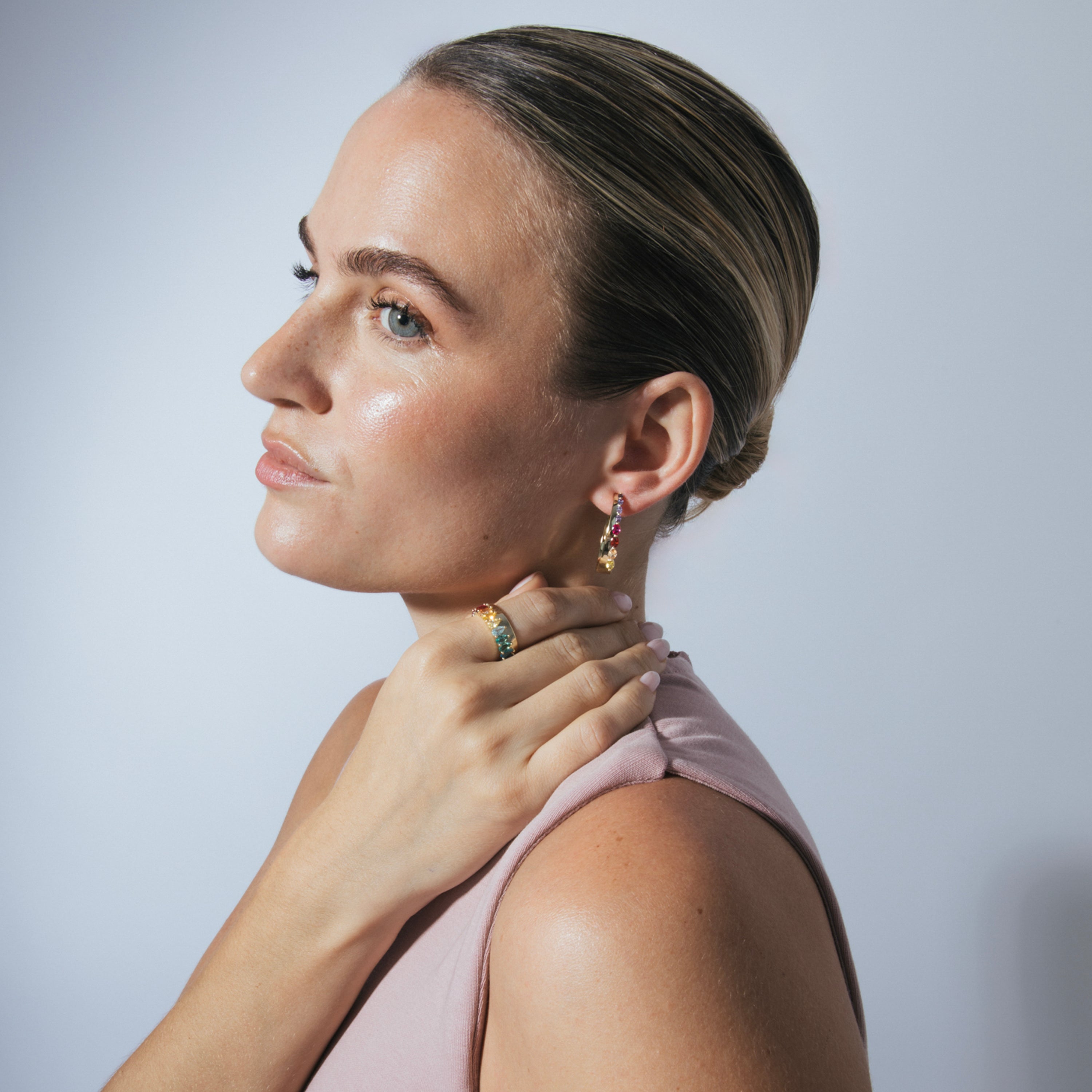 925 Sterling Silver Earrings with Multicolor Cubic Zirconia finished in 18k Yellow Gold - Maskai