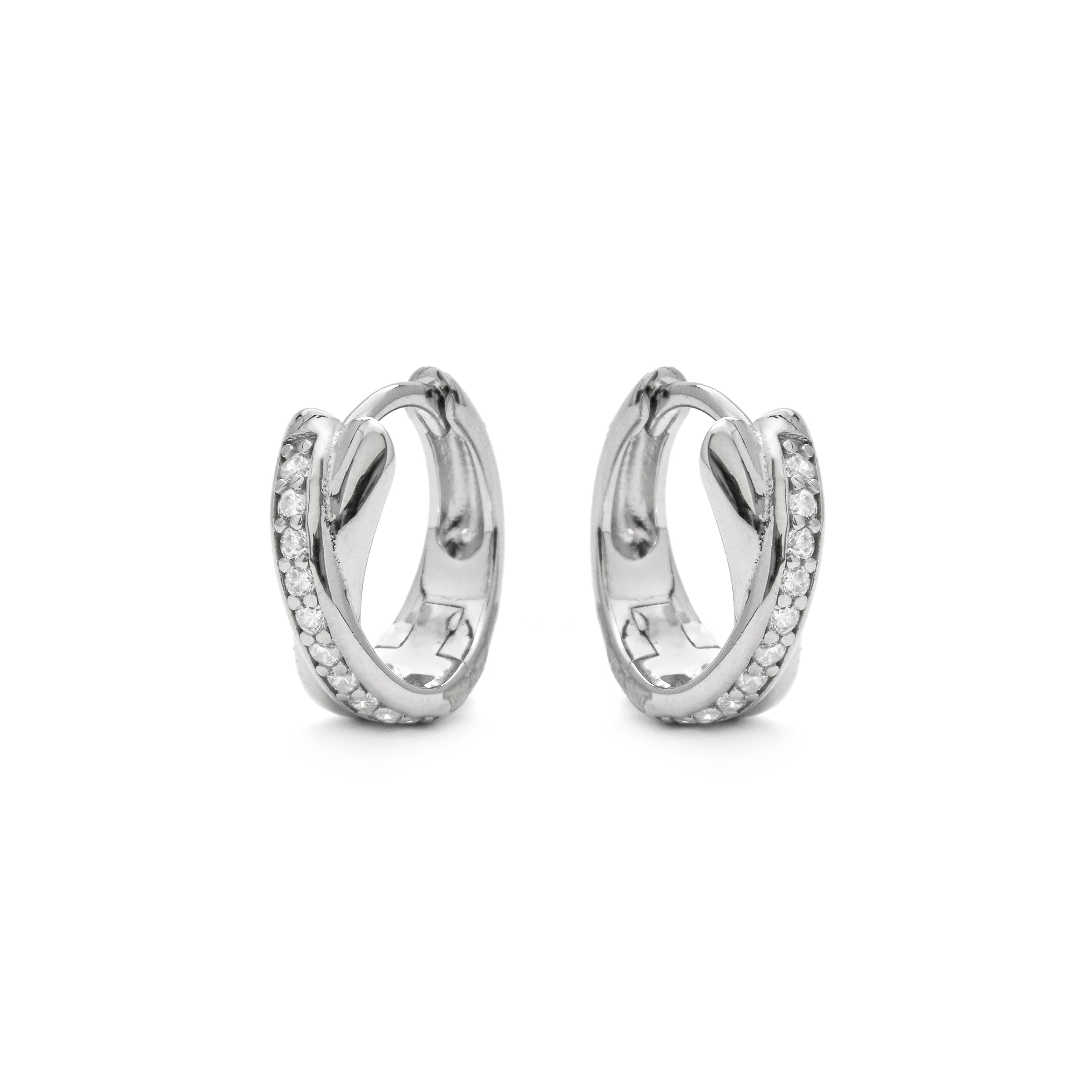 925 Sterling Silver Earrings with Bright Zirconia Rhodium Finish - Gesi