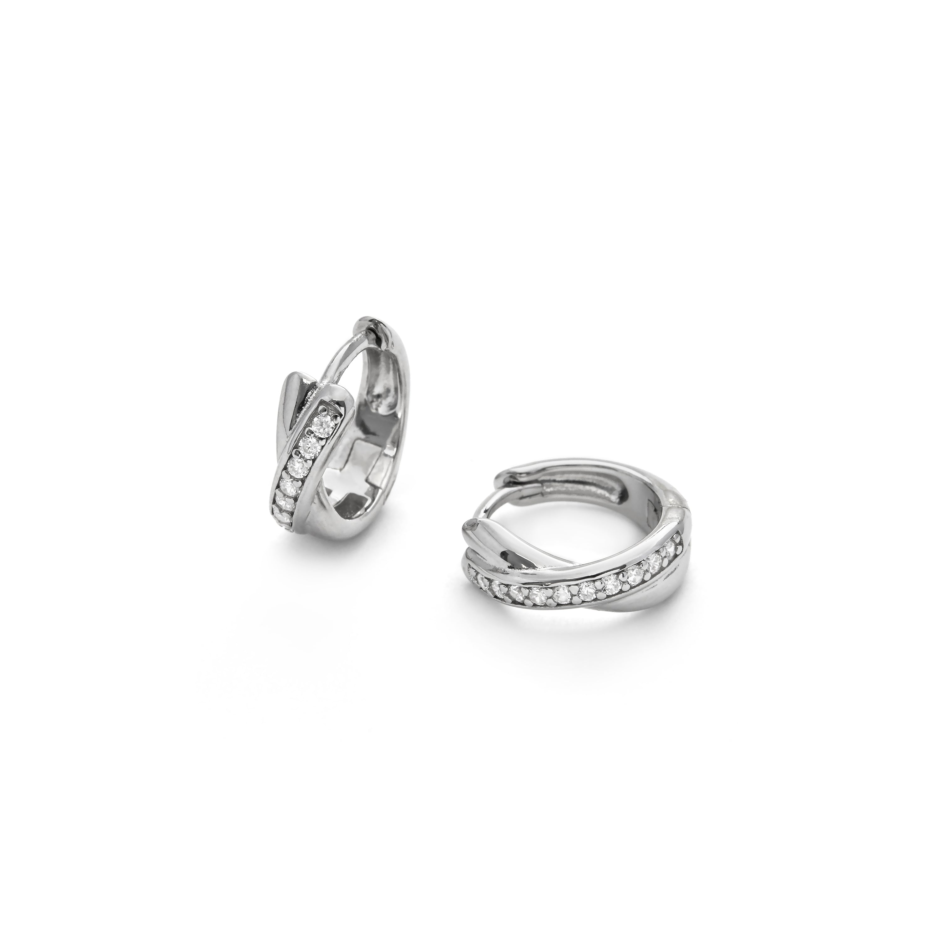 925 Sterling Silver Earrings with Bright Zirconia Rhodium Finish - Gesi