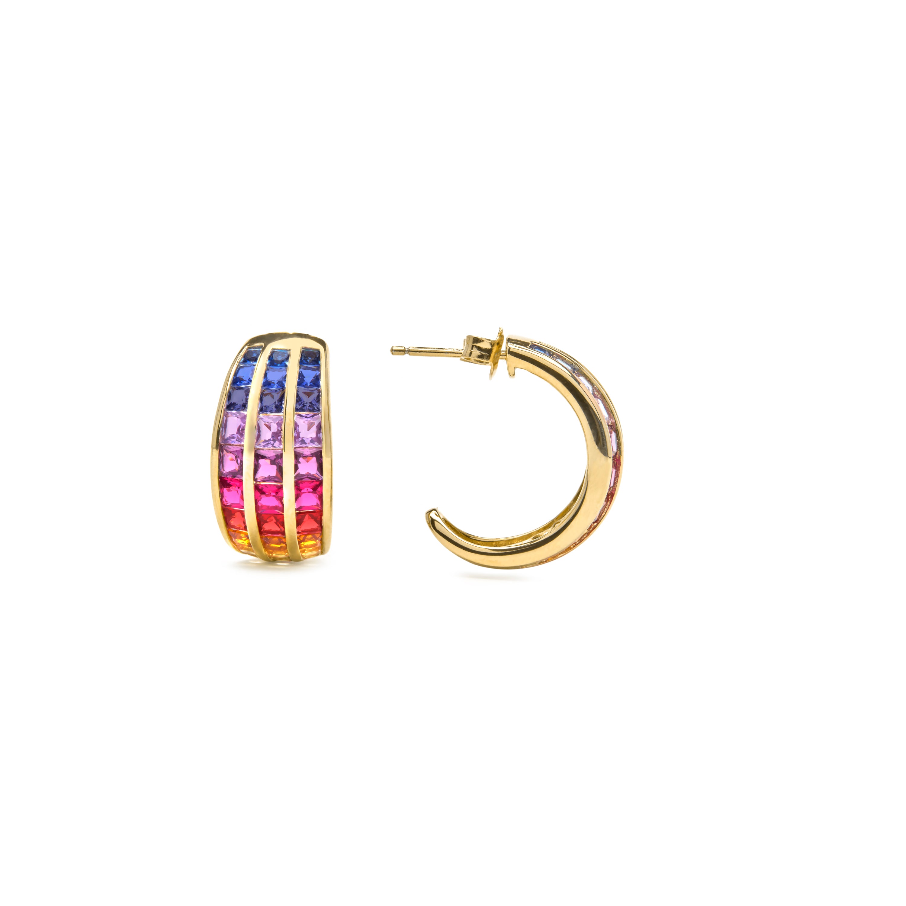 Brincos de Prata de Lei 925 e Zircónia Multicolor com acabamento em ouro amarelo 18k - Pilmad