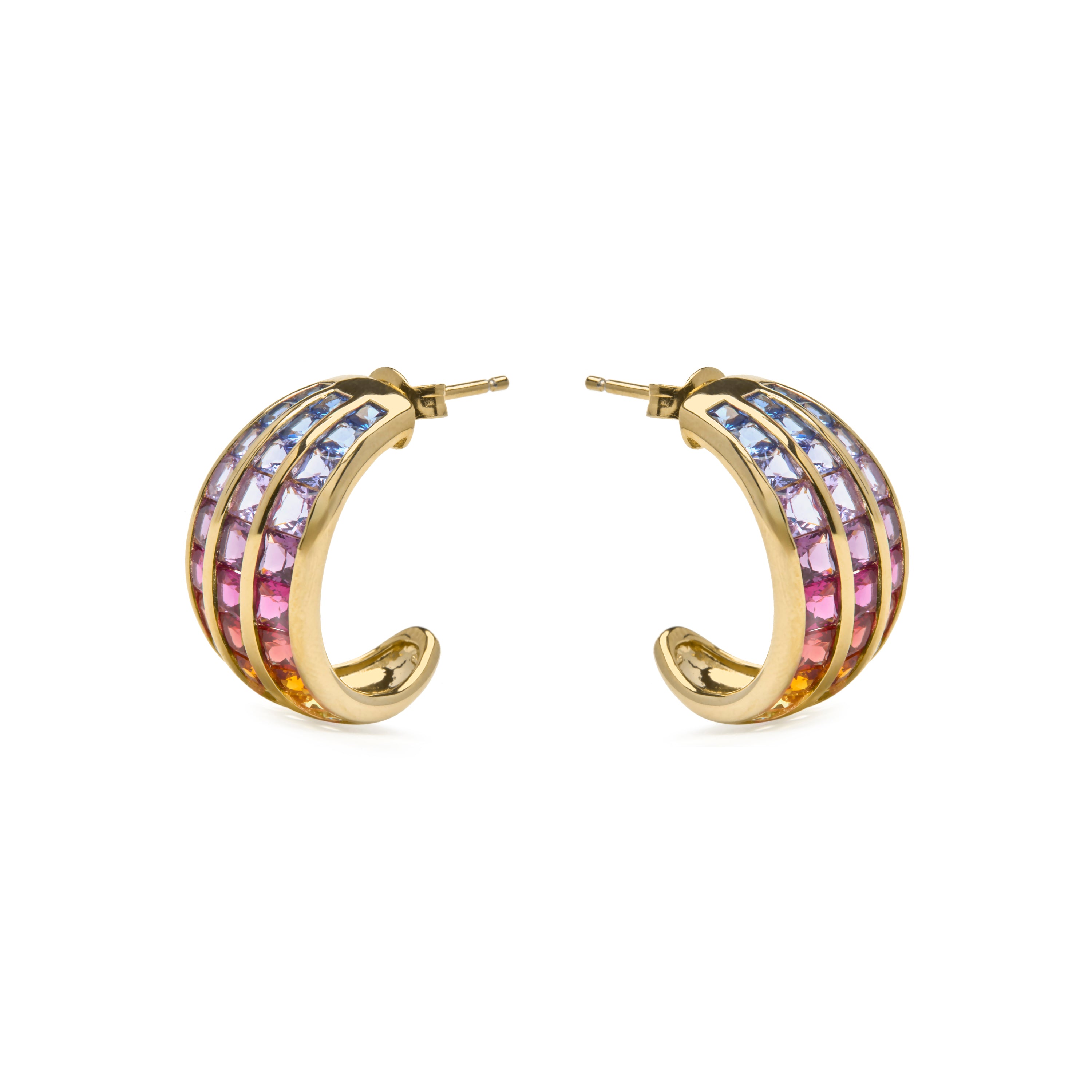 Brincos de Prata de Lei 925 e Zircónia Multicolor com acabamento em ouro amarelo 18k - Pilmad
