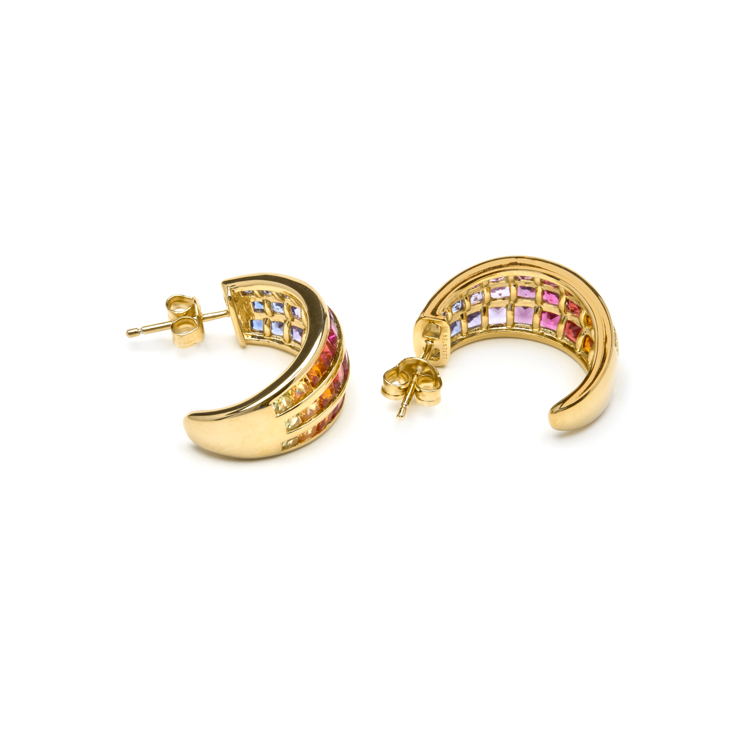 Brincos de Prata de Lei 925 e Zircónia Multicolor com acabamento em ouro amarelo 18k - Pilmad