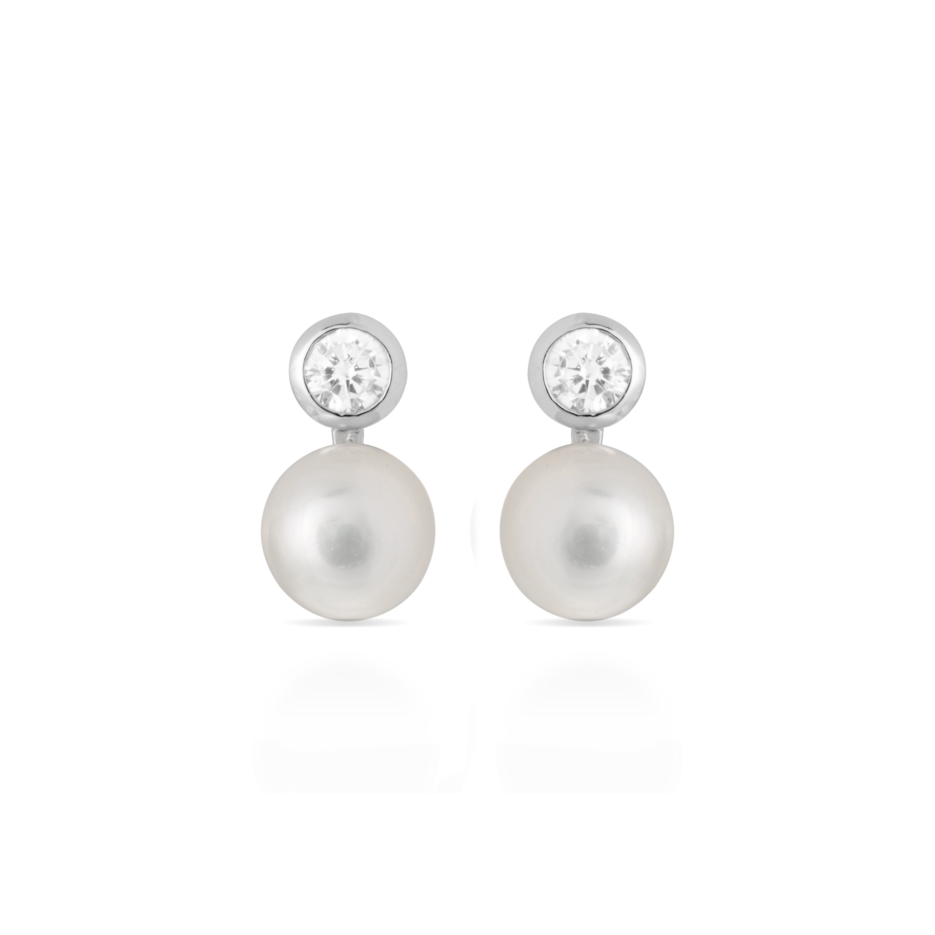 Pendientes de Plata de Ley 925 con Perla Blanca acabados en rodio - Essential