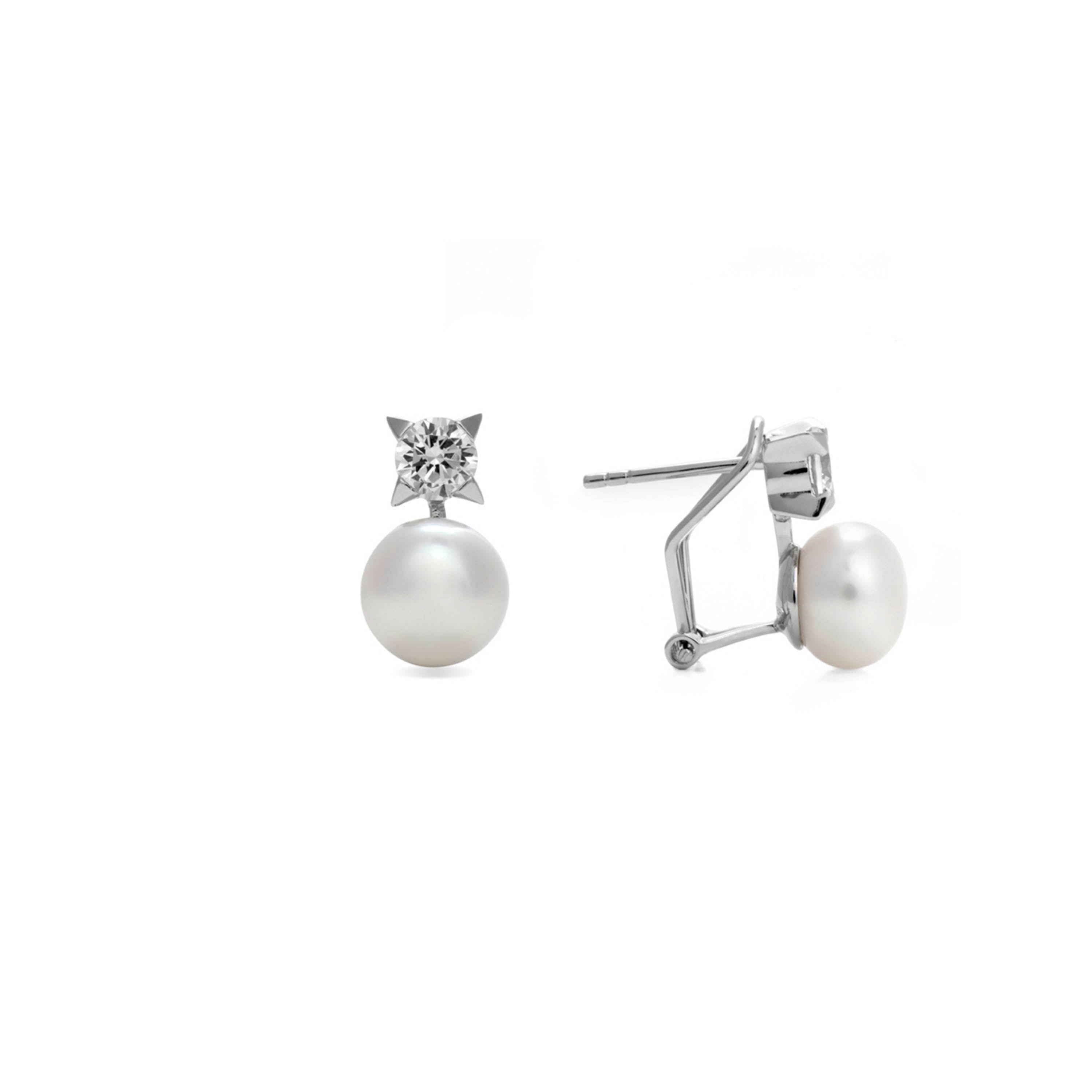 Pendientes de Plata de Ley 925 con Perla Blanca acabados en rodio - Essential
