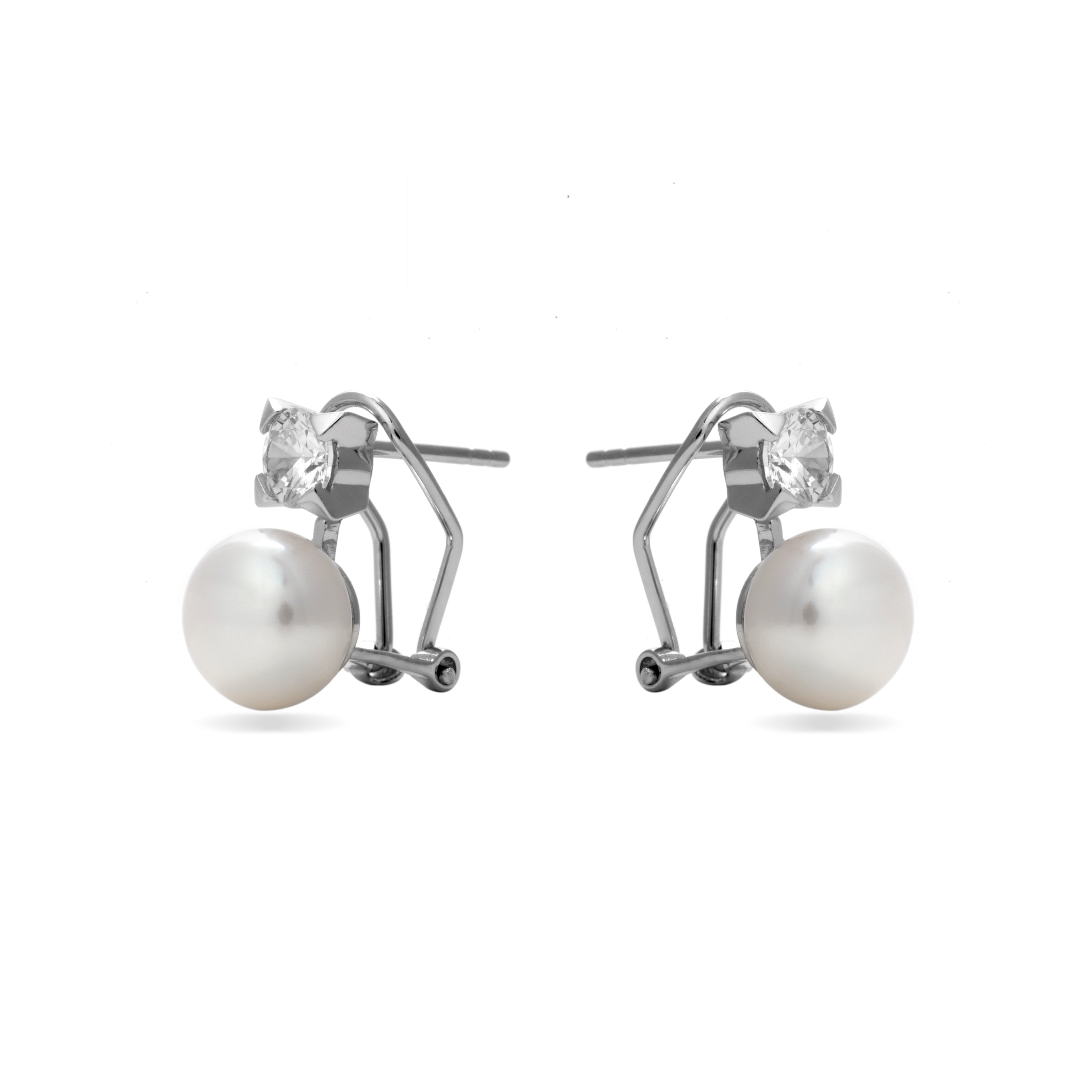 Boucles d'oreilles en argent sterling 925 avec perle blanche finition rhodiée - Essential