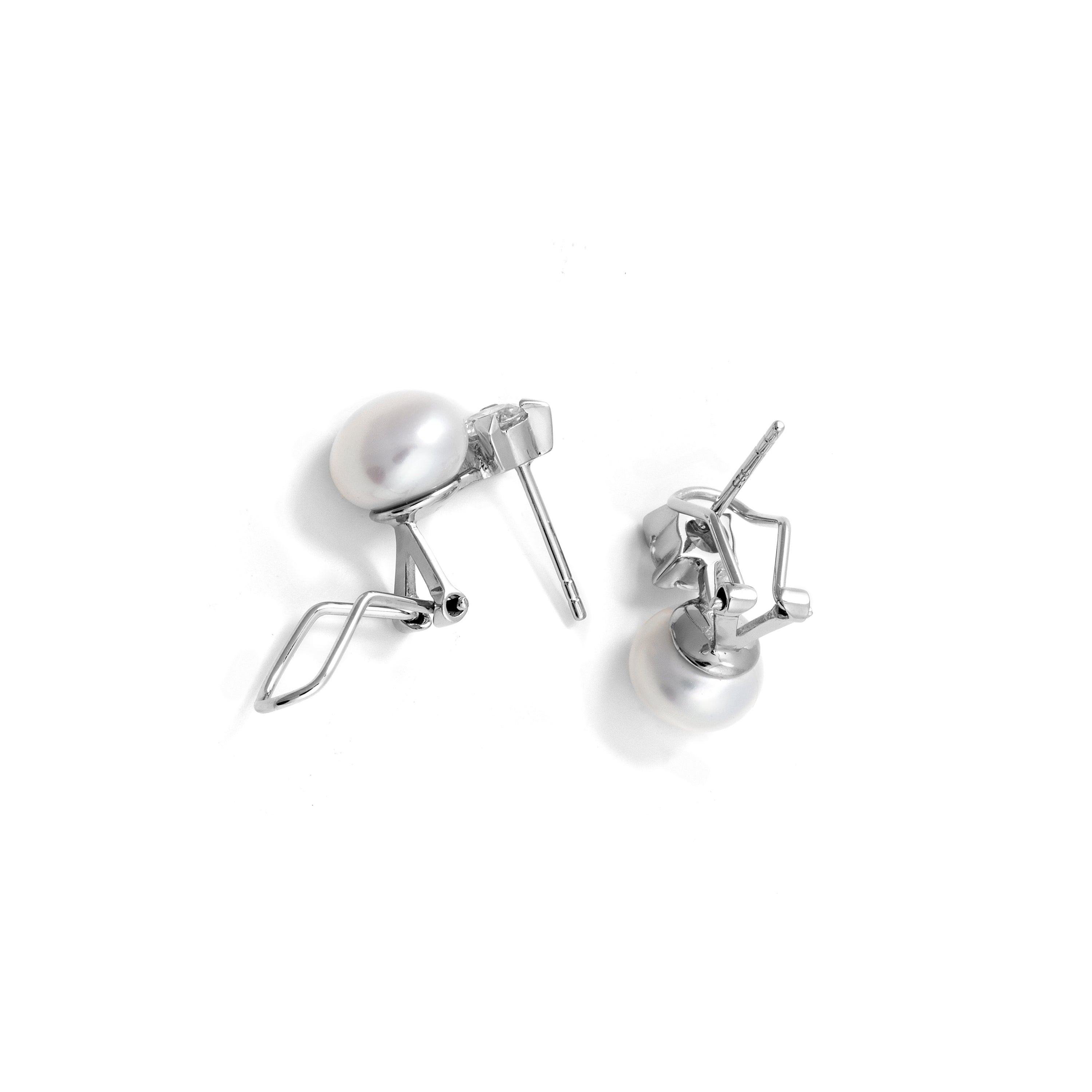 Boucles d'oreilles en argent sterling 925 avec perle blanche finition rhodiée - Essential