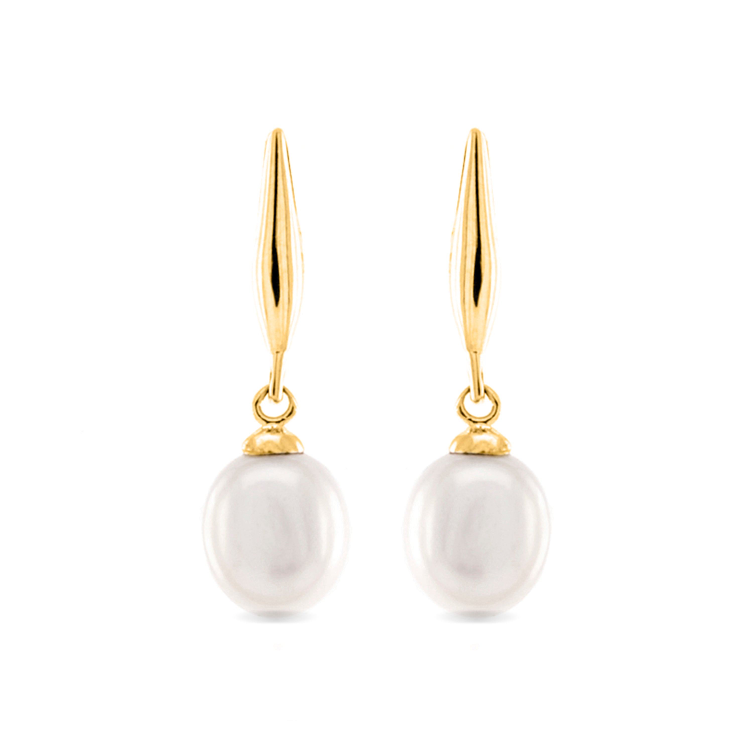 Pendientes de Plata de Ley 925 con Perla Blanca acabados en oro amarillo 18K - Essential