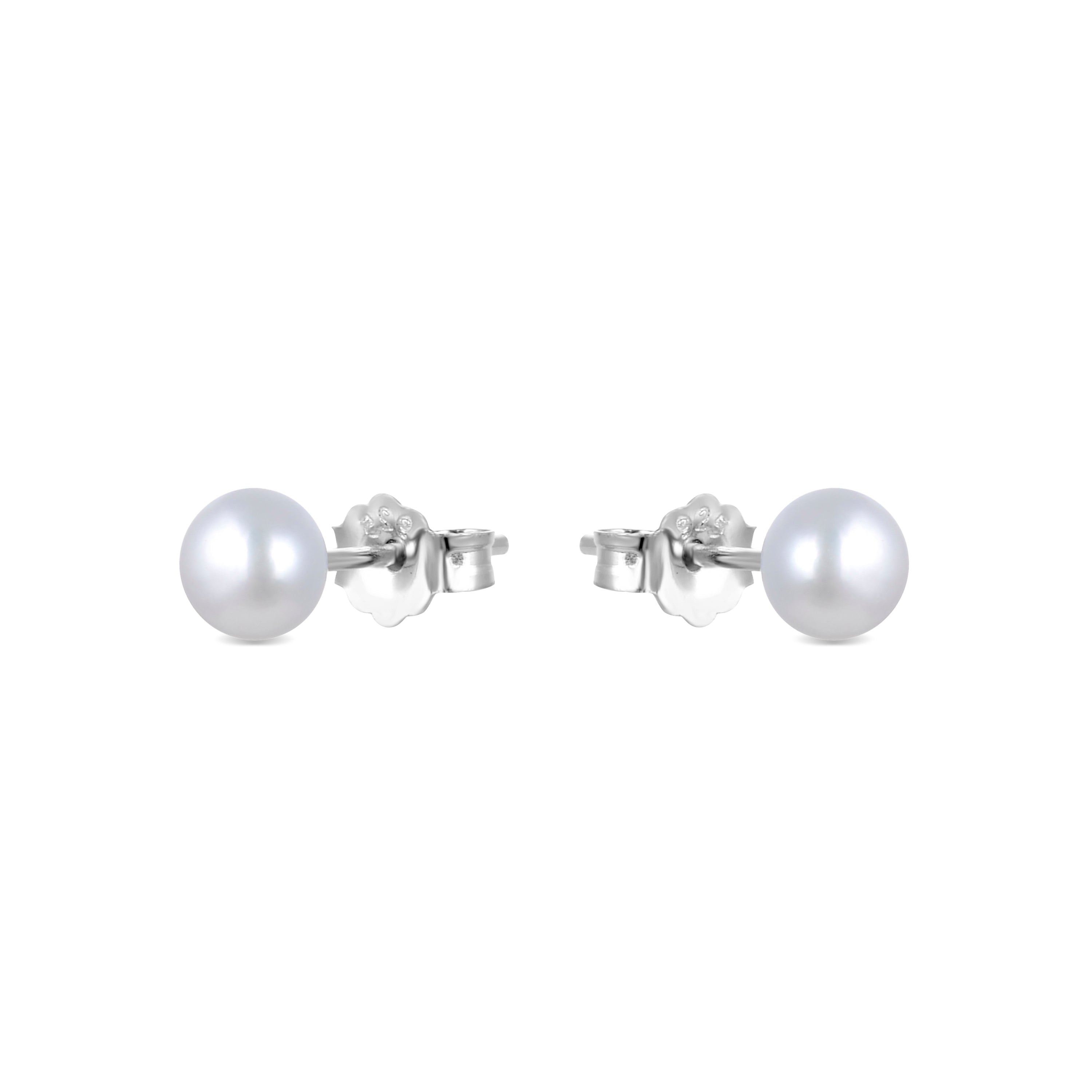 6mm 925 Sterlingsilber Ohrringe mit weißer Perle, rhodiniert - Basic