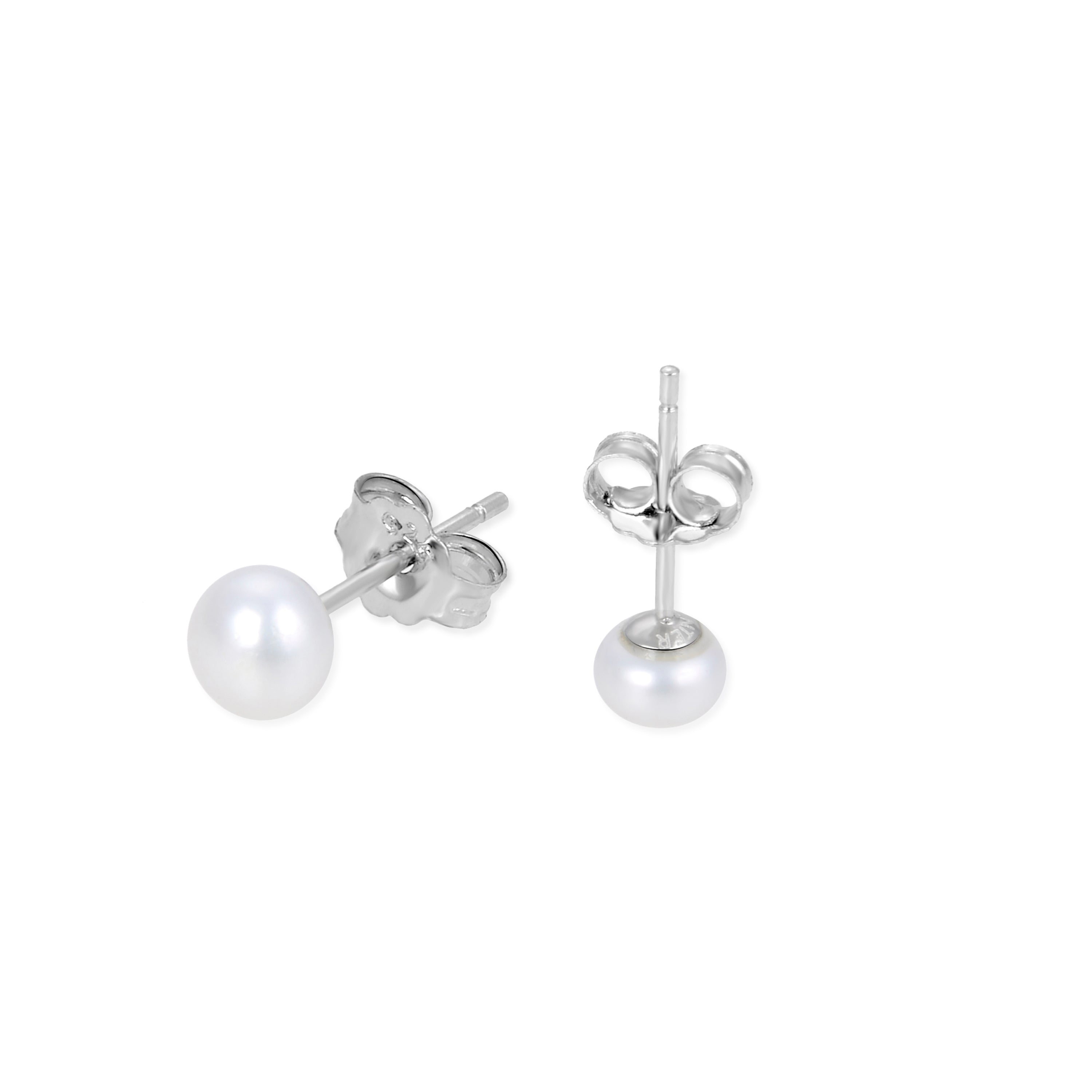 6mm 925 Sterlingsilber Ohrringe mit weißer Perle, rhodiniert - Basic
