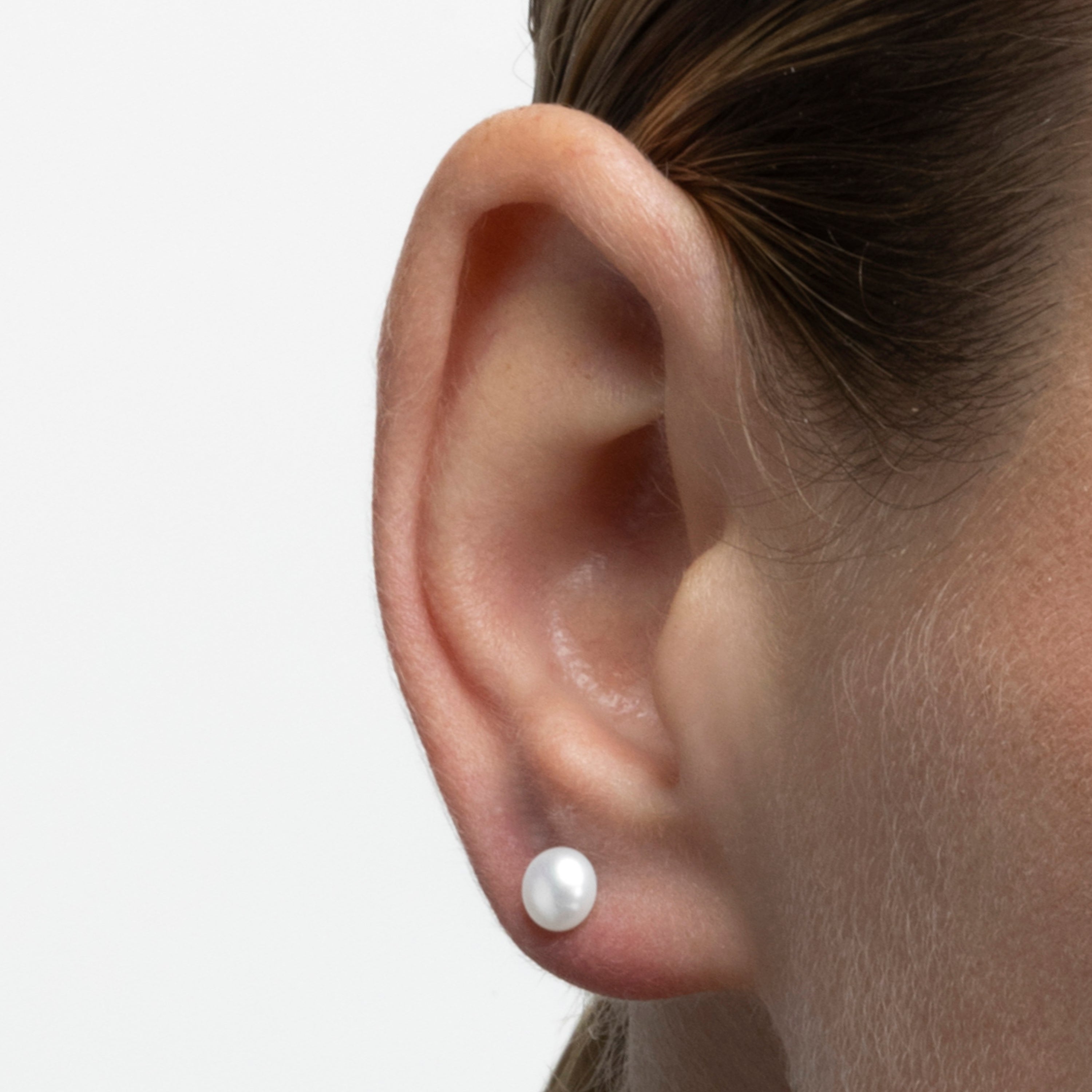 6mm 925 Sterlingsilber Ohrringe mit weißer Perle, rhodiniert - Basic
