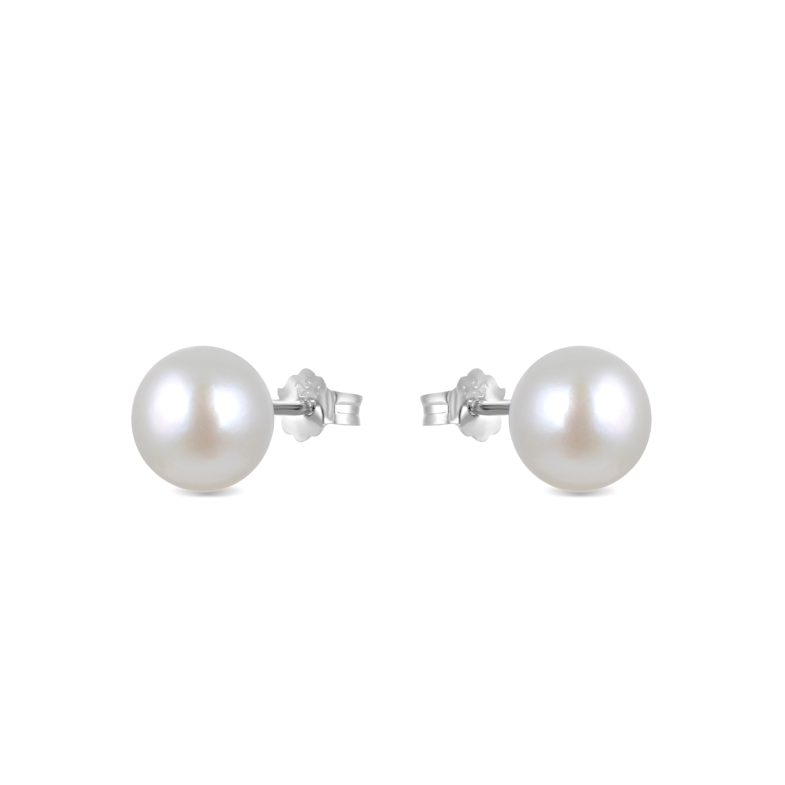 Boucles d'oreilles en argent sterling 925 de 8mm avec perle blanche finition rhodiée - Basique