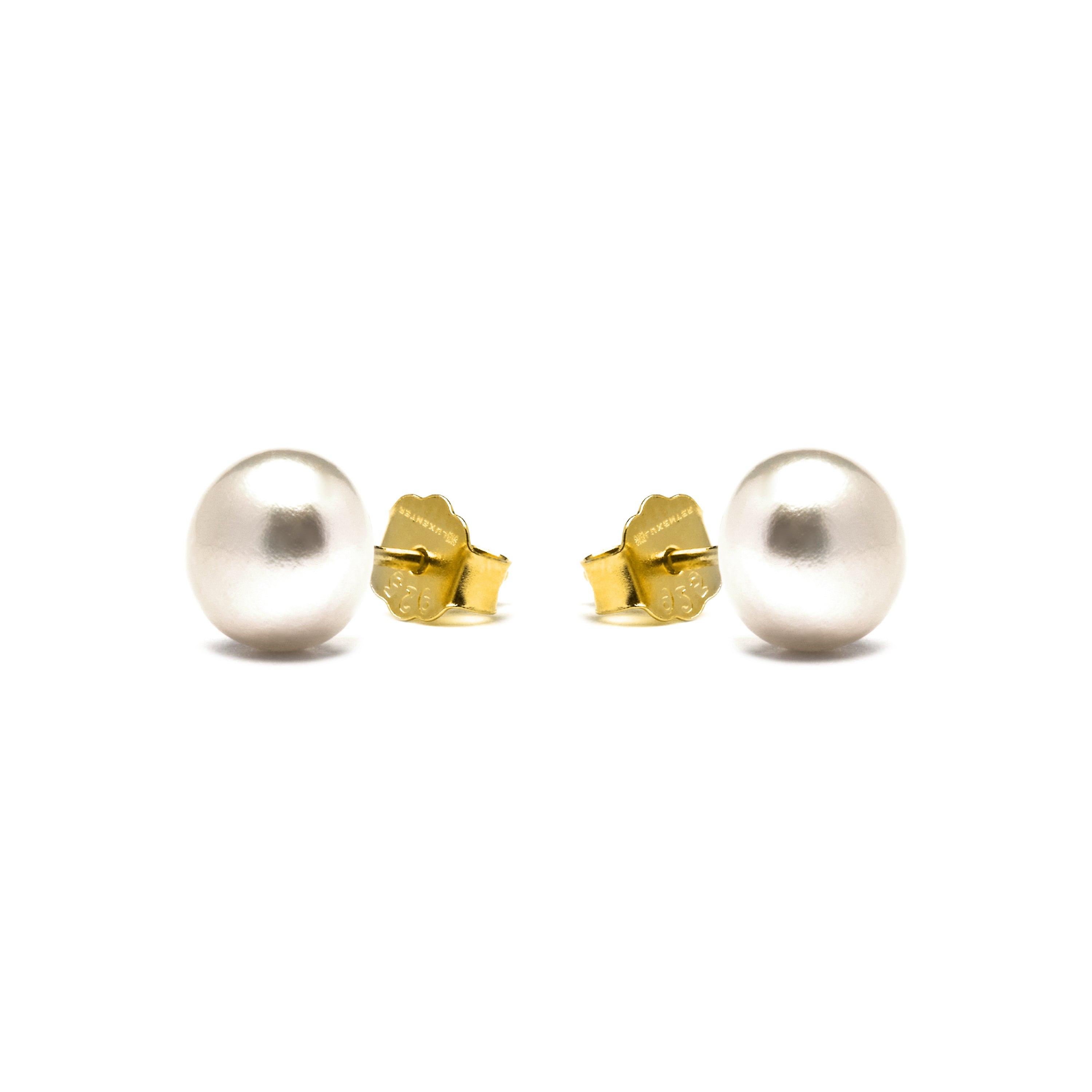 925 Sterling Silver Earrings with White Pearl finished in 18K Yellow Gold - Basic