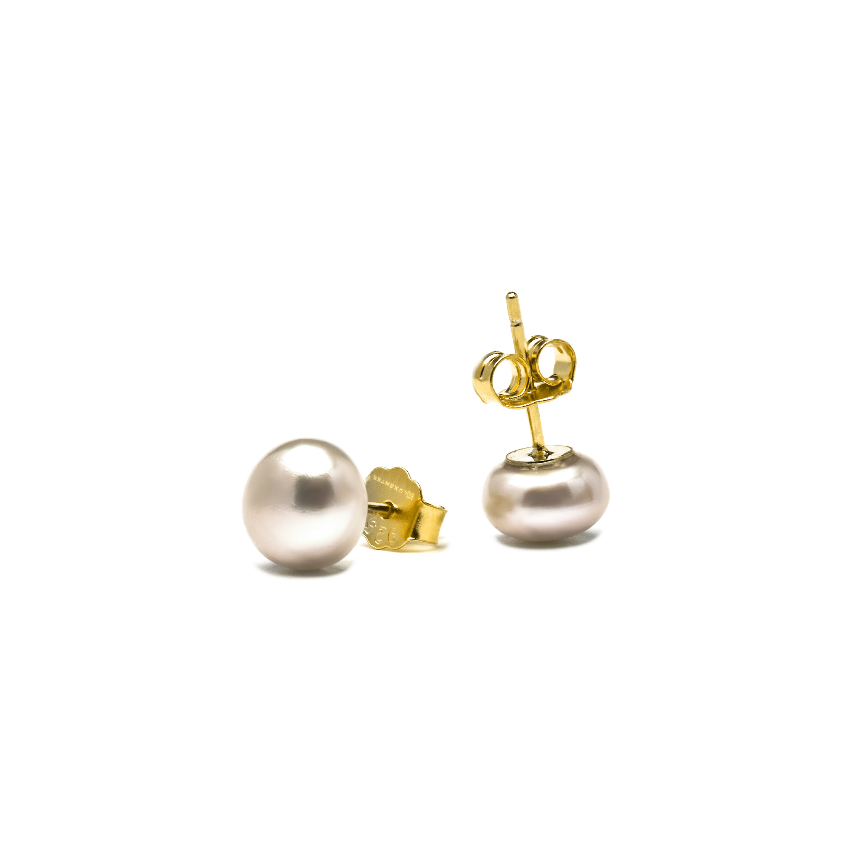 925 Sterling Silver Earrings with White Pearl finished in 18K Yellow Gold - Basic