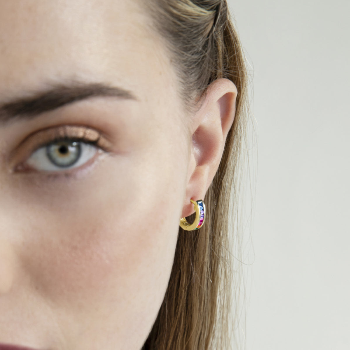 Brincos de Prata de Lei 925 com Zircónia Multicolor acabados em ouro amarelo 18K - Tuhato