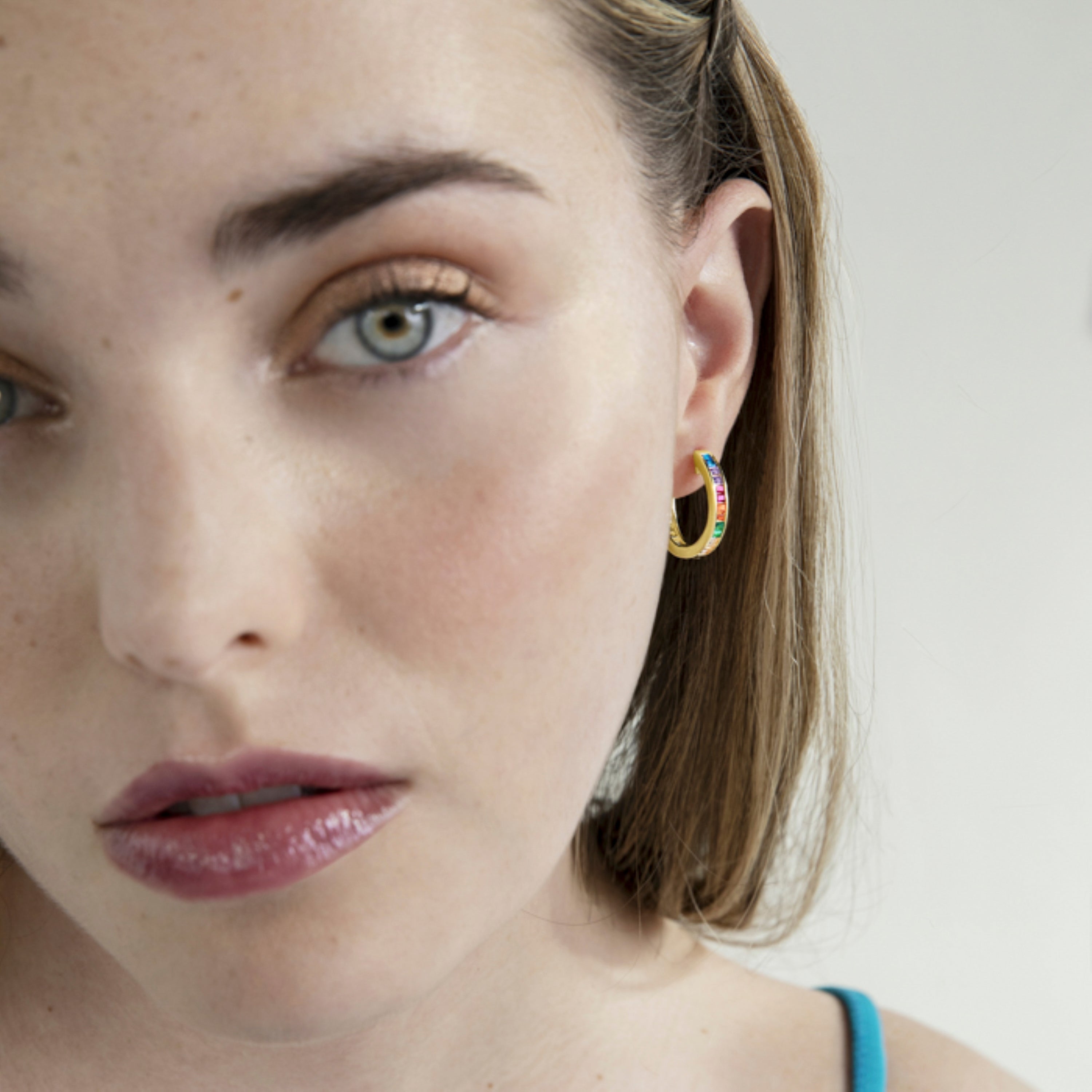 Brincos de Prata de Lei 925 com Zircónia Multicolor acabados em ouro amarelo 18K - Tuhato