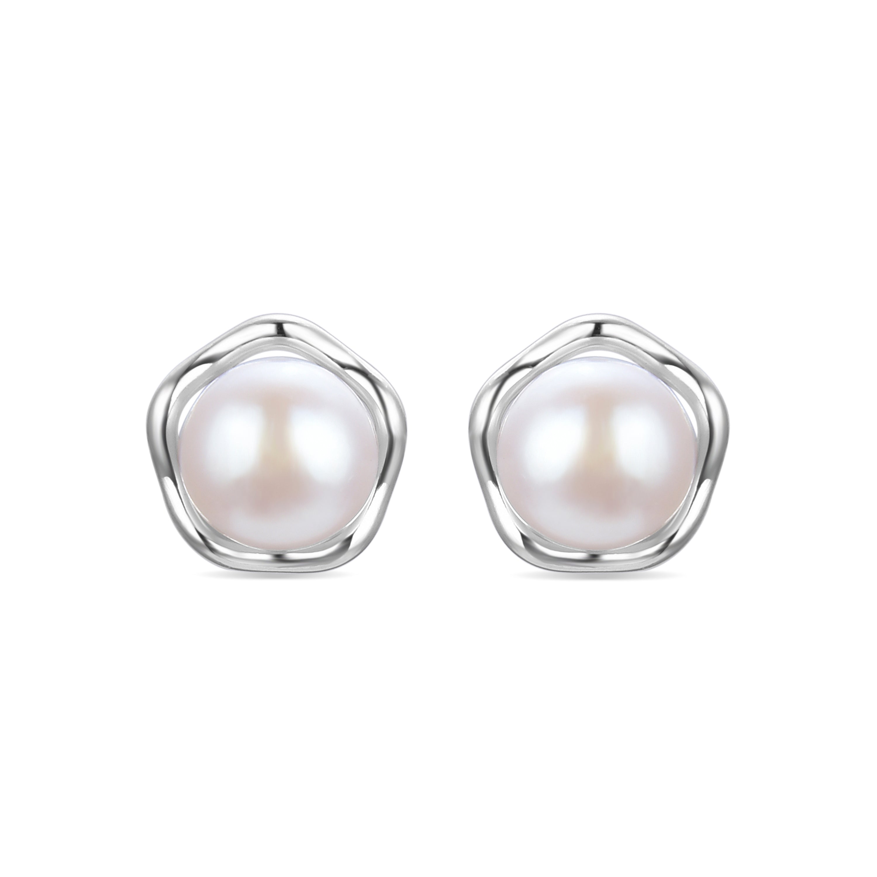 Boucles d'oreilles en argent sterling 925 avec perle blanche finition rhodiée - Kirmat