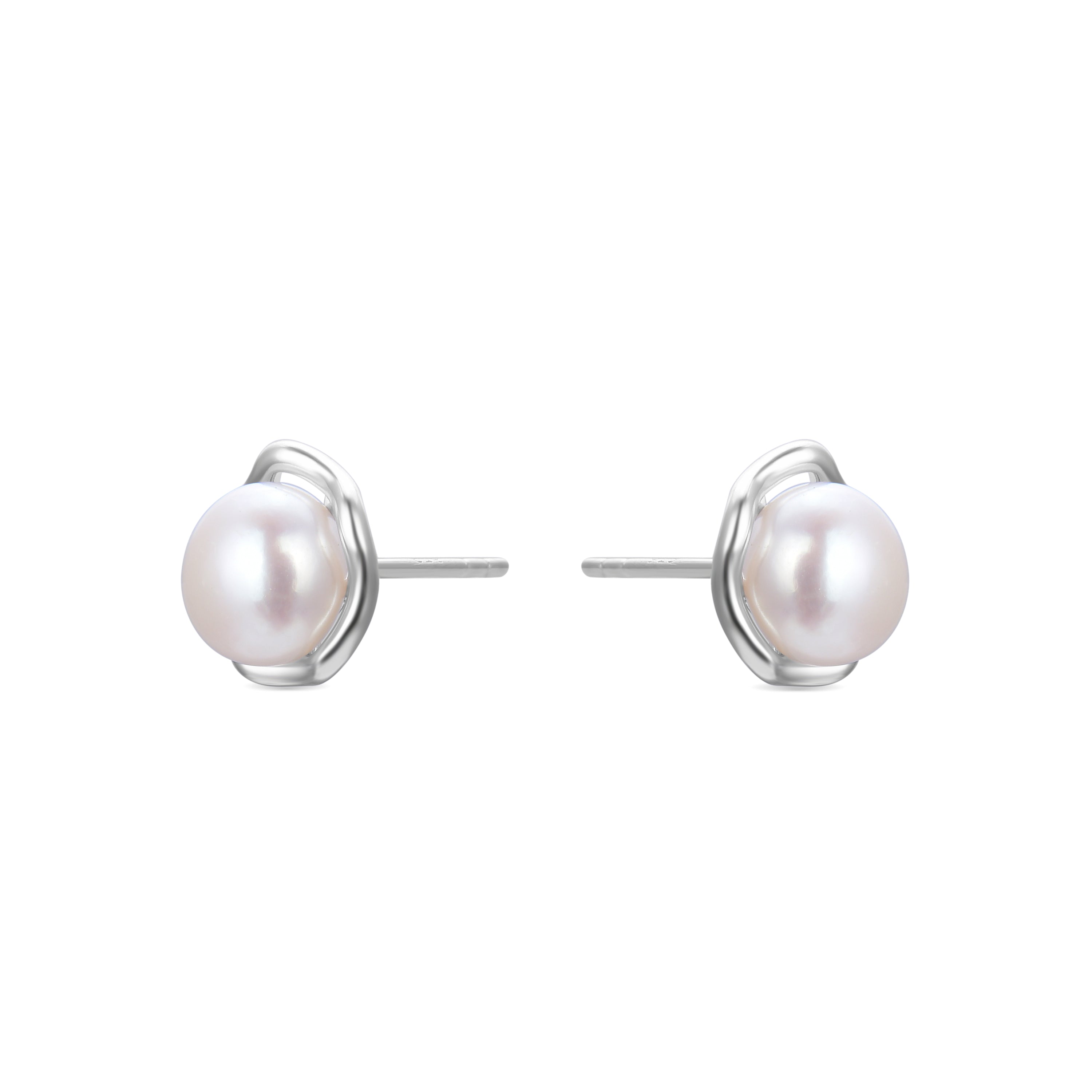 Boucles d'oreilles en argent sterling 925 avec perle blanche finition rhodiée - Kirmat