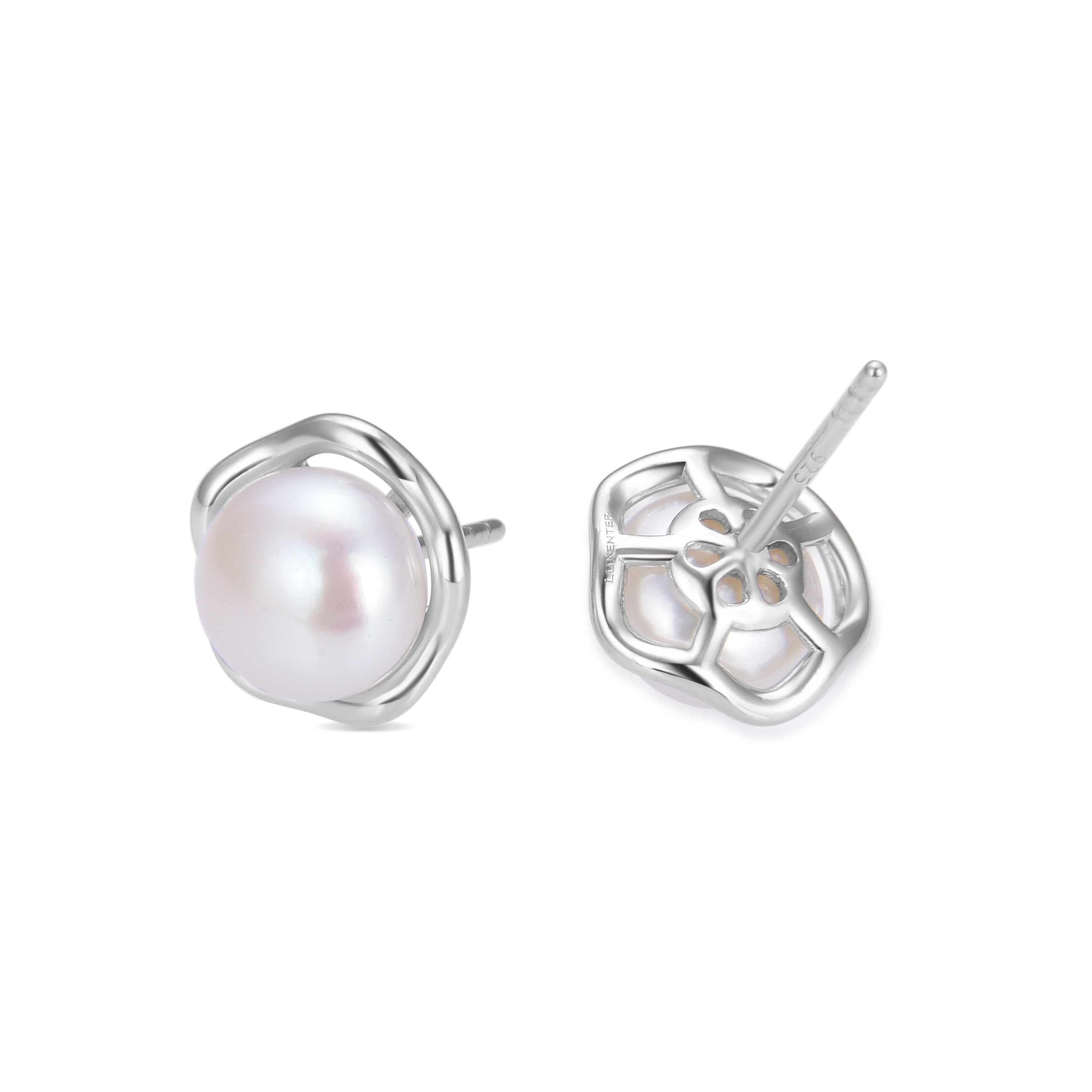 Boucles d'oreilles en argent sterling 925 avec perle blanche finition rhodiée - Kirmat