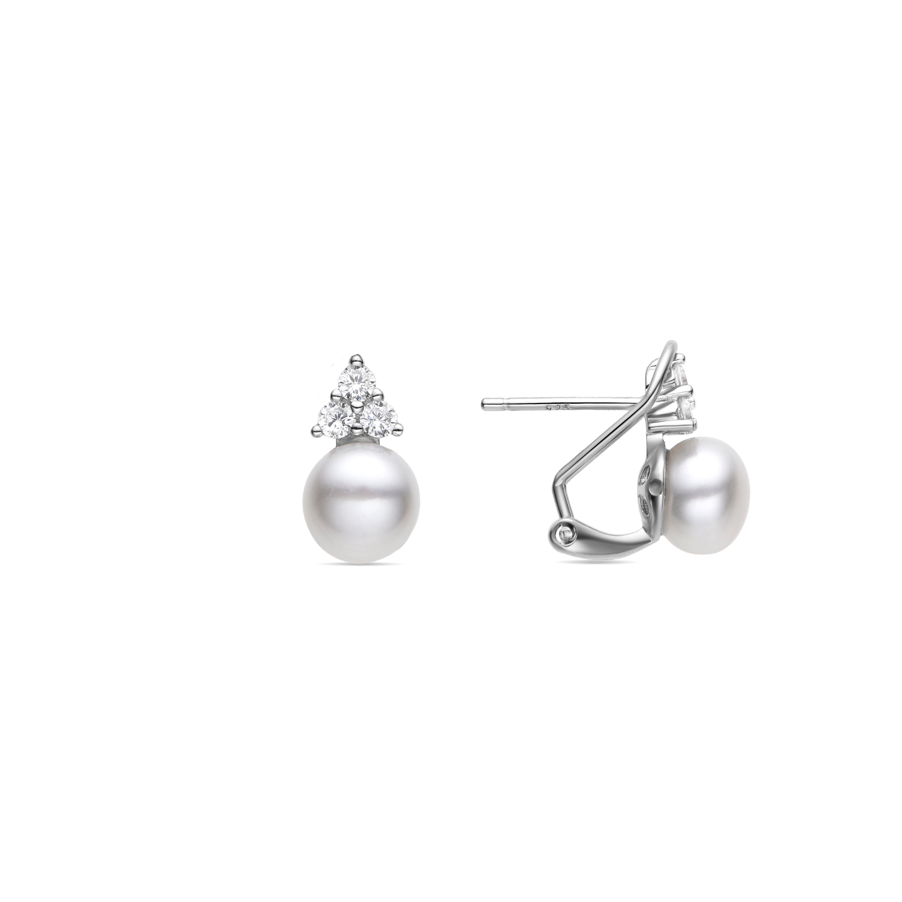 925 Sterling Silver Earrings with White Pearl finished in rhodium - Aila
