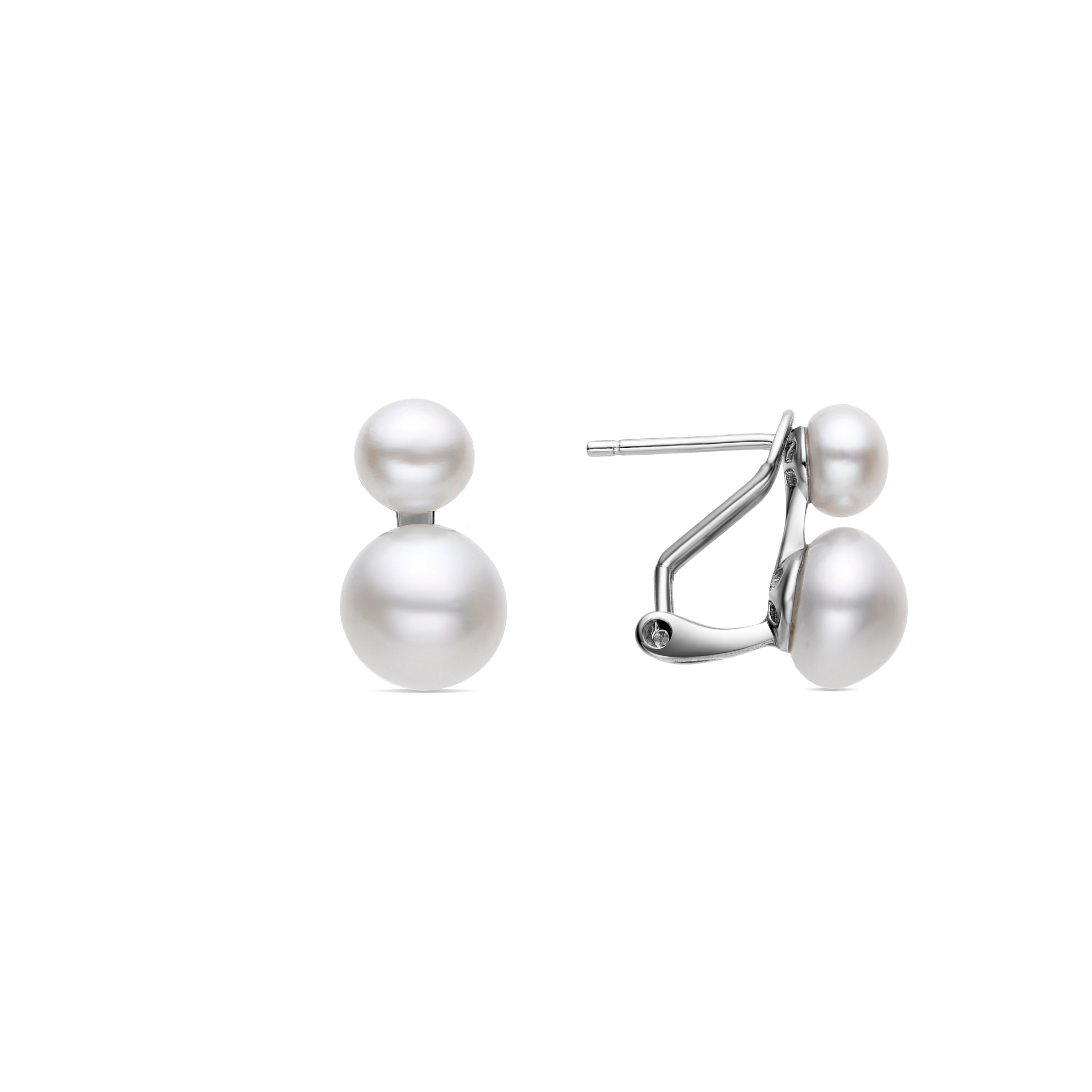 925 Sterling Silver Earrings with White Pearl finished in rhodium - Kire