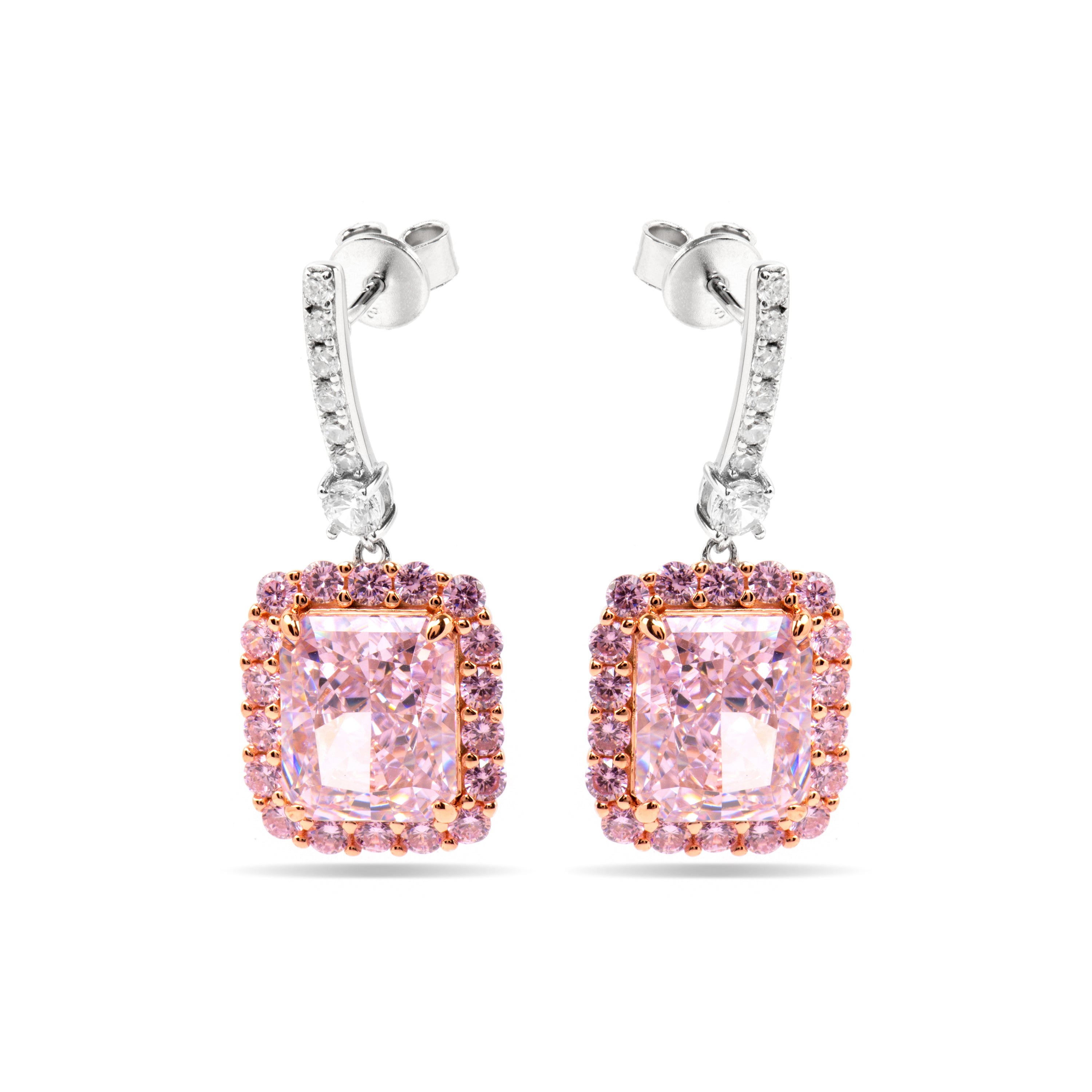 Orecchini in Argento Sterling 925 e Zirconia Rosa con finitura in oro giallo 18k - Cabel
