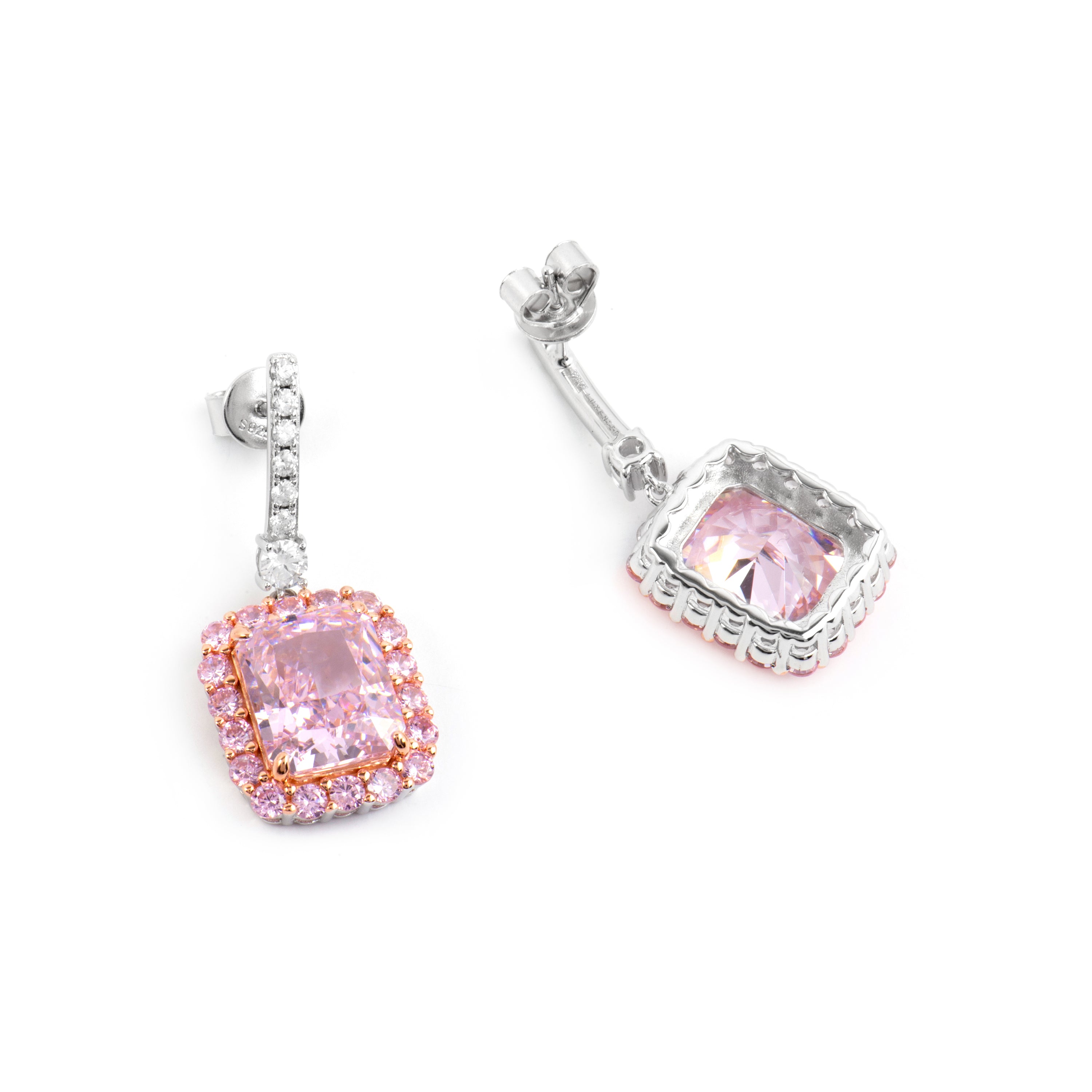 Orecchini in Argento Sterling 925 e Zirconia Rosa con finitura in oro giallo 18k - Cabel