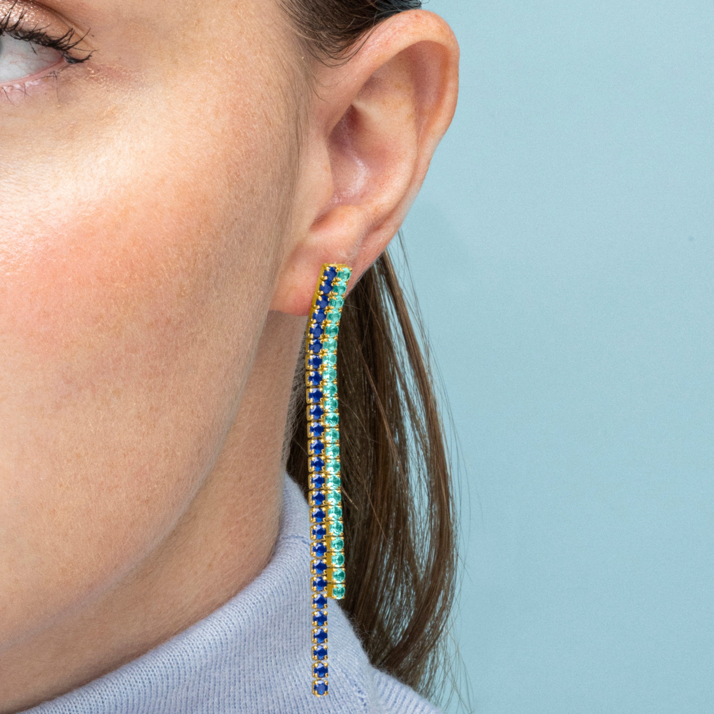 925 Sterling Silver Earrings with Sapphire Zirconia finished in 18k gold - Tyhad