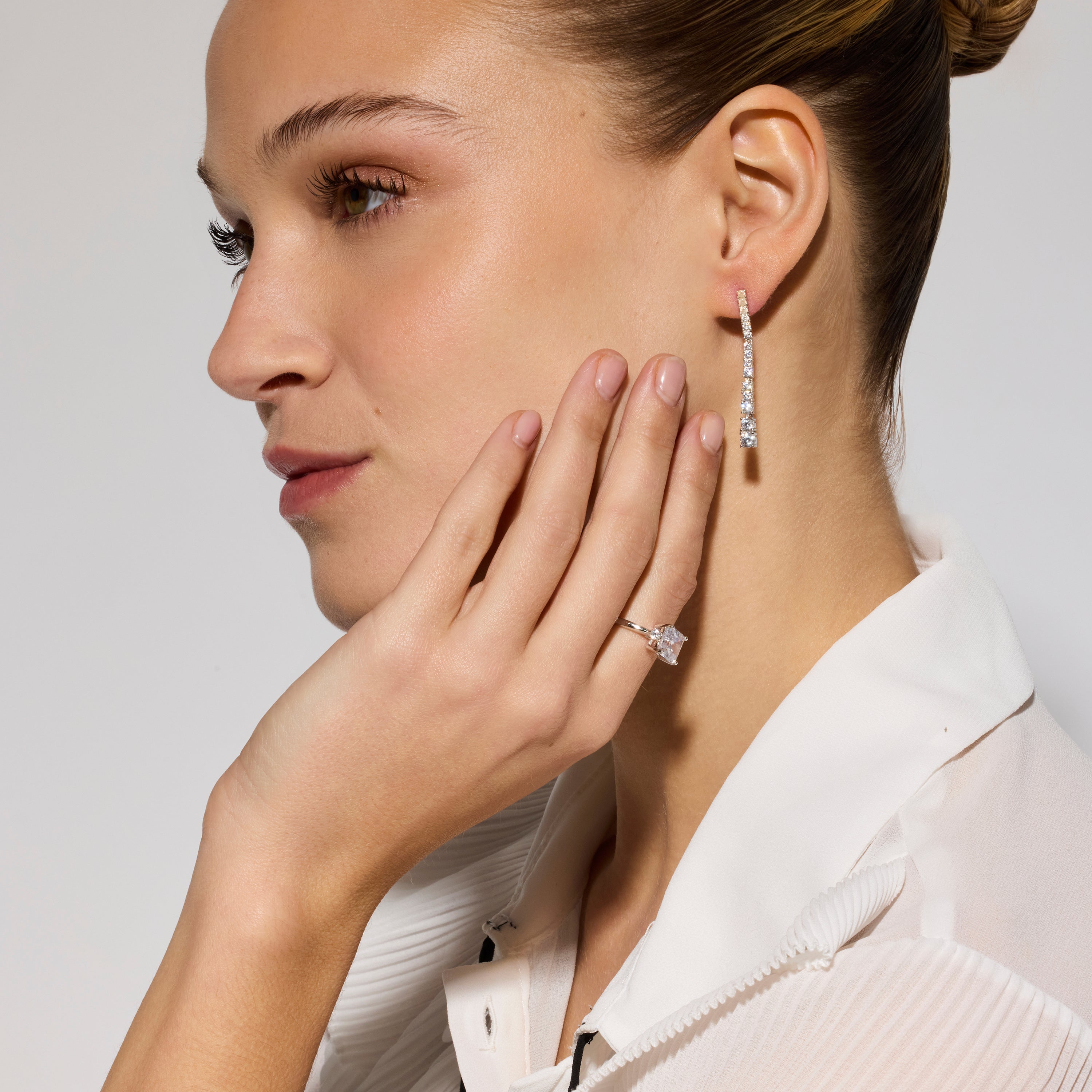 Boucles d'oreilles en argent sterling 925 avec zircon brillant finition rhodium - Guoi