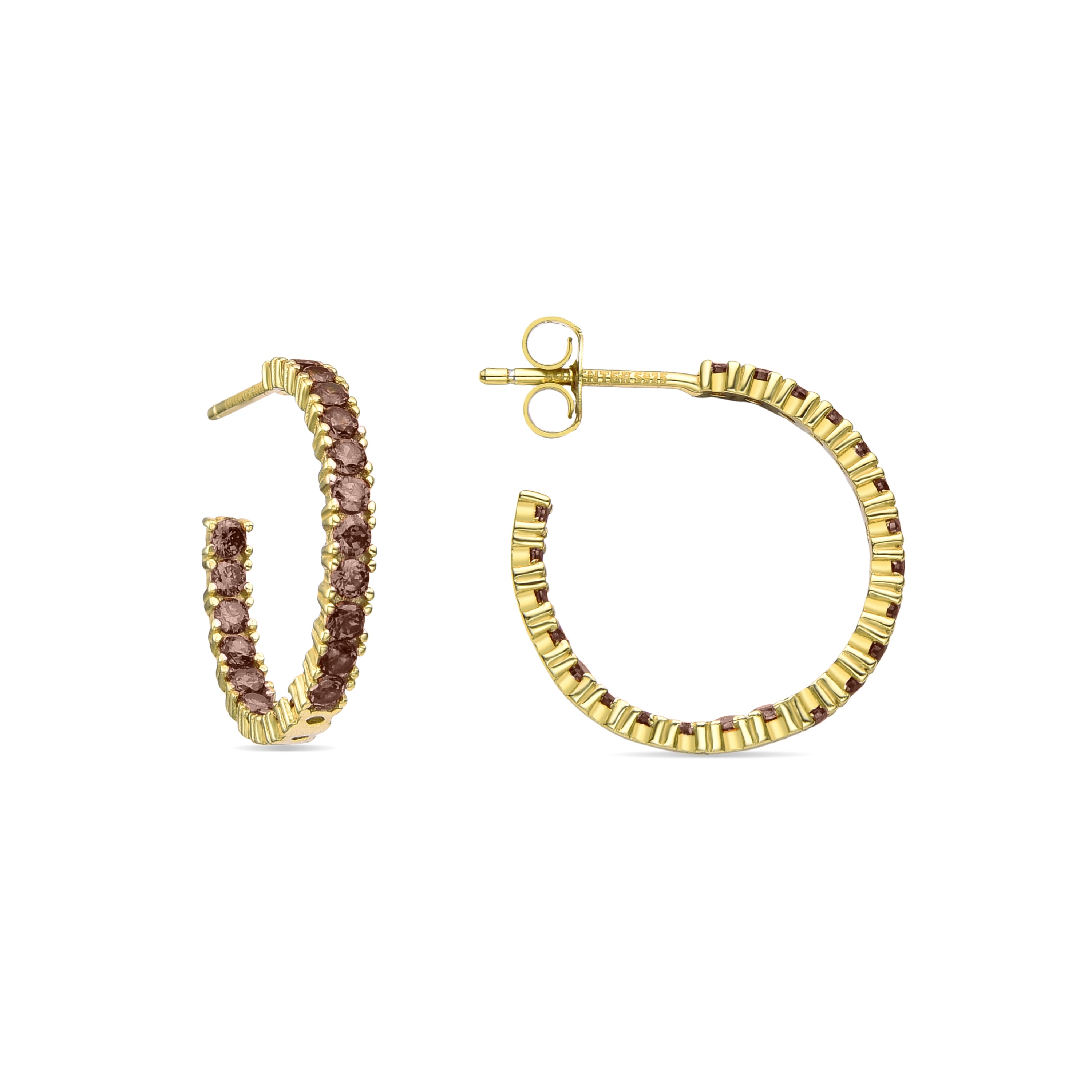 925 Sterling Silver Earrings with Brown Cubic Zirconia finished in 18K yellow gold - Iotha