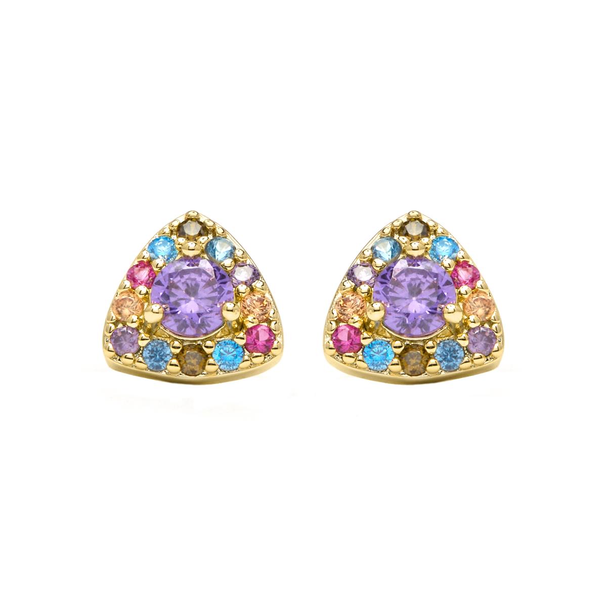 Pendientes de Plata de Ley 925 y Circonita Multicolor acabado en oro amarillo 18k - Aldra