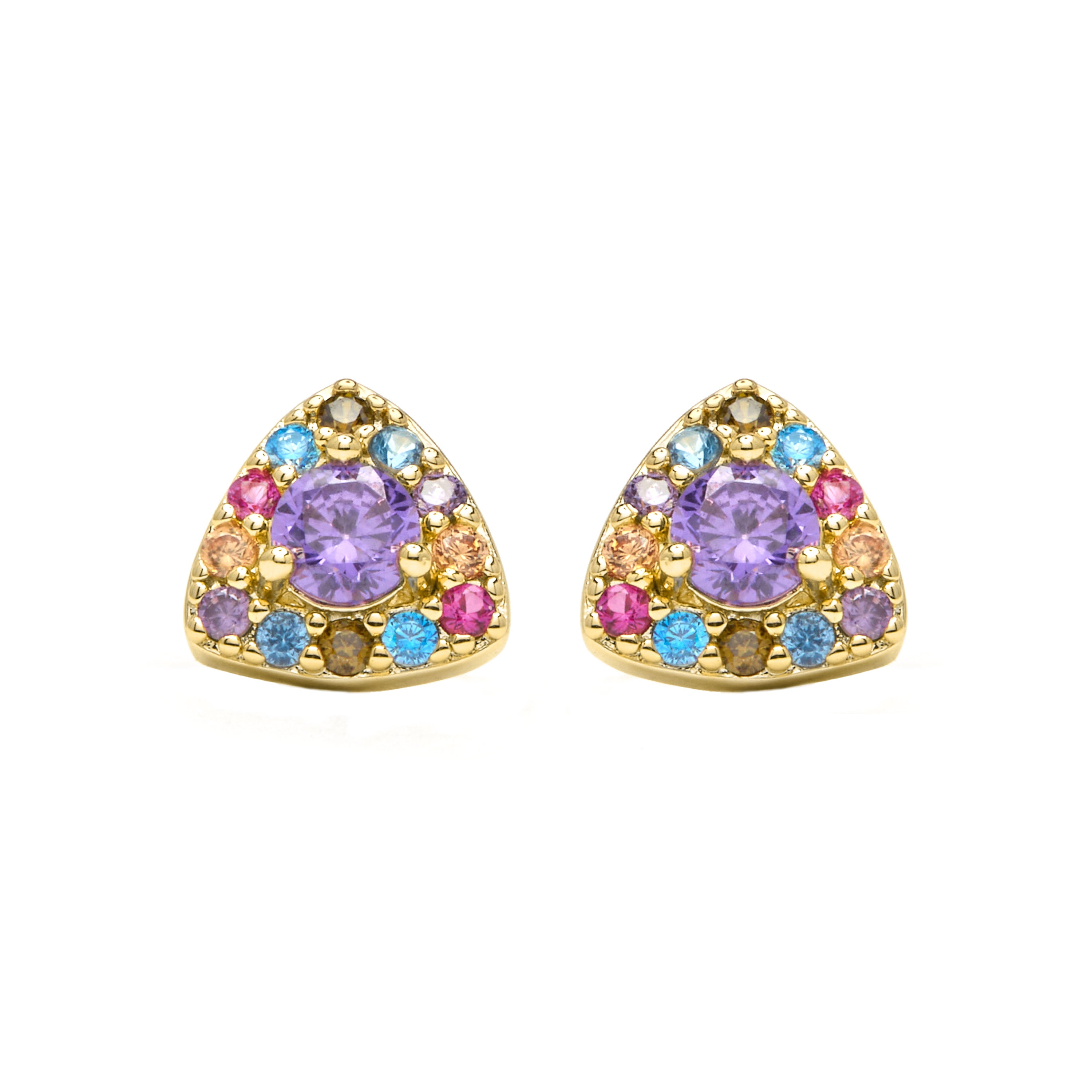925 Sterling Silver Earrings with Multicolor Cubic Zirconia, 18k Yellow Gold Finish - Aldra