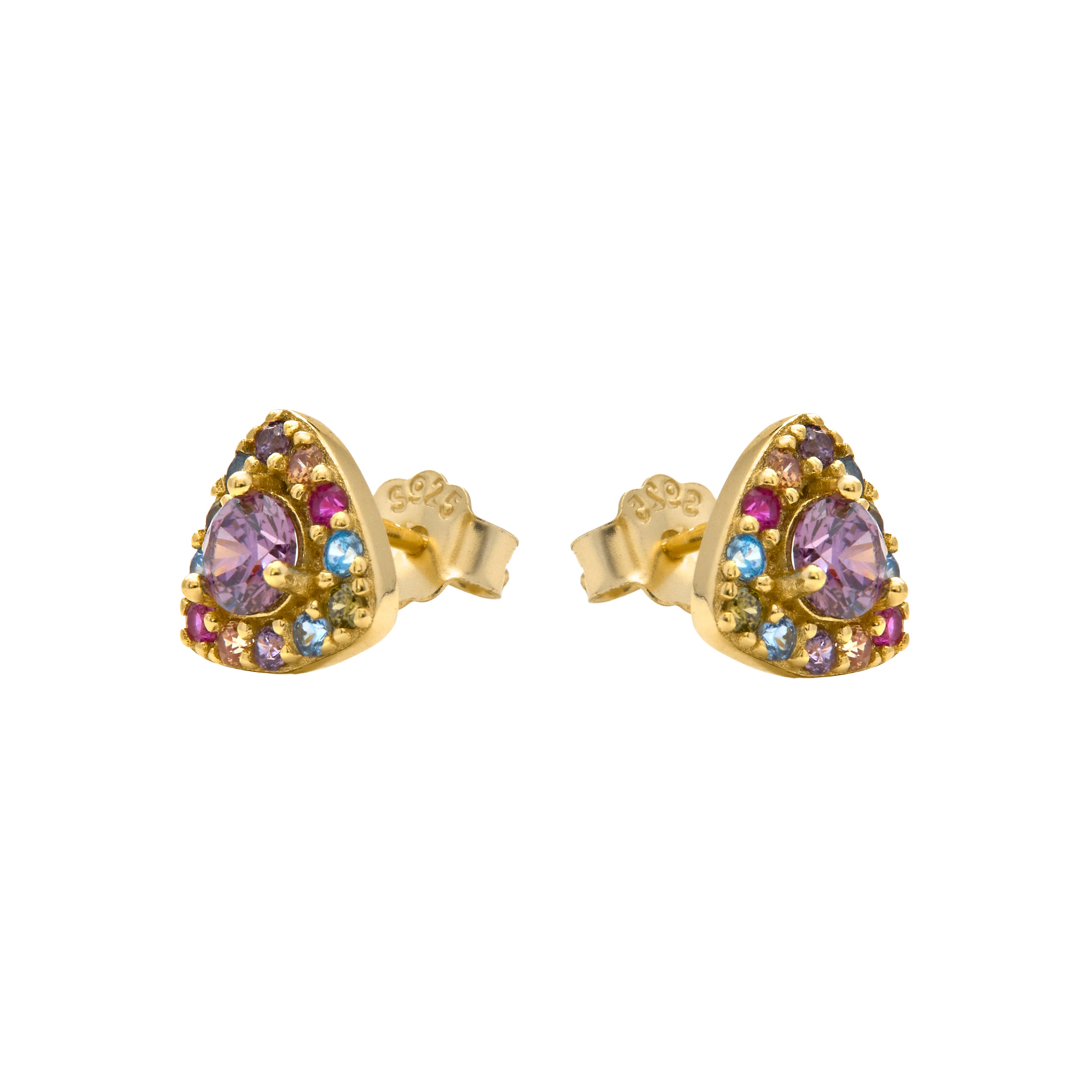 925 Sterling Silver Earrings with Multicolor Cubic Zirconia, 18k Yellow Gold Finish - Aldra