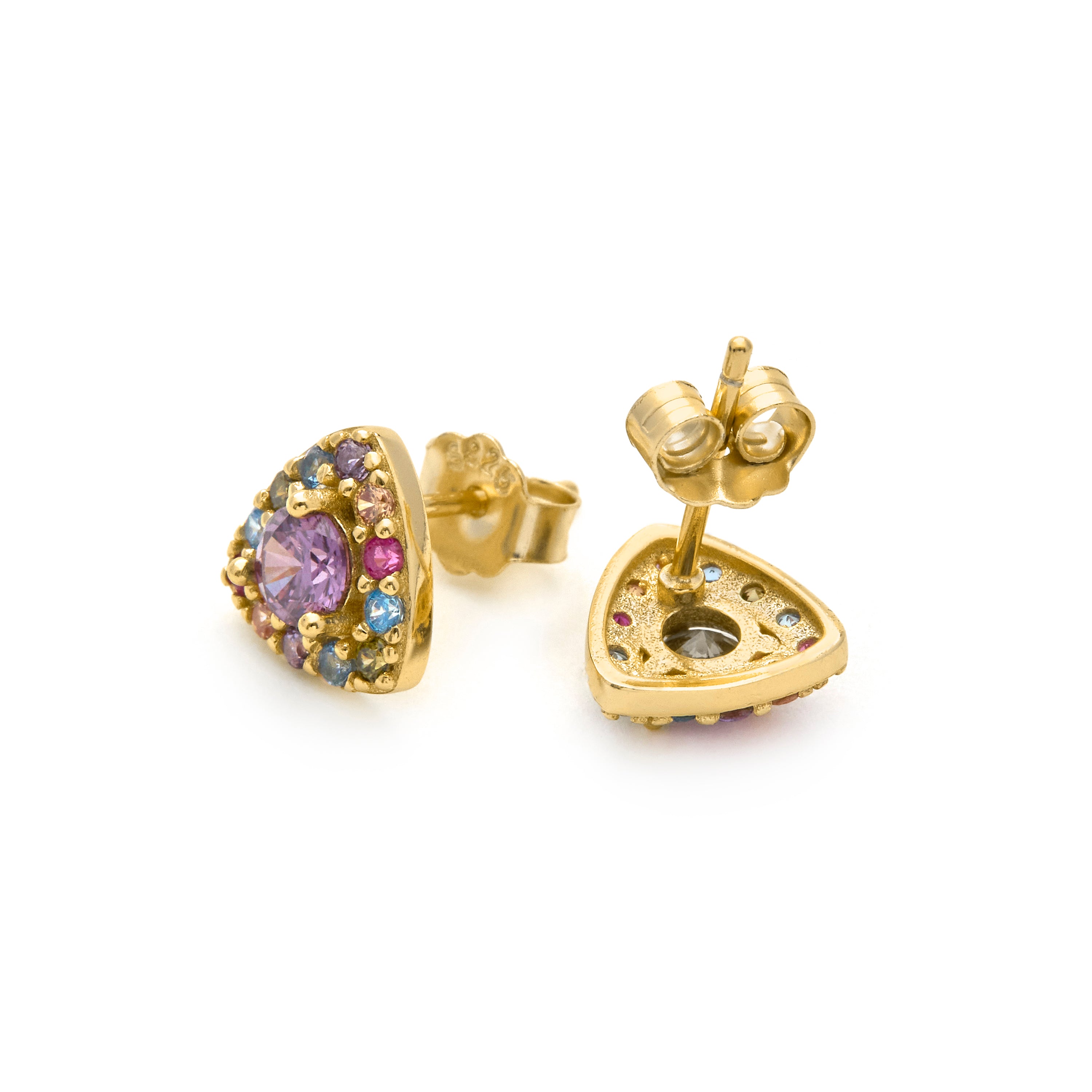 925 Sterling Silver Earrings with Multicolor Cubic Zirconia, 18k Yellow Gold Finish - Aldra