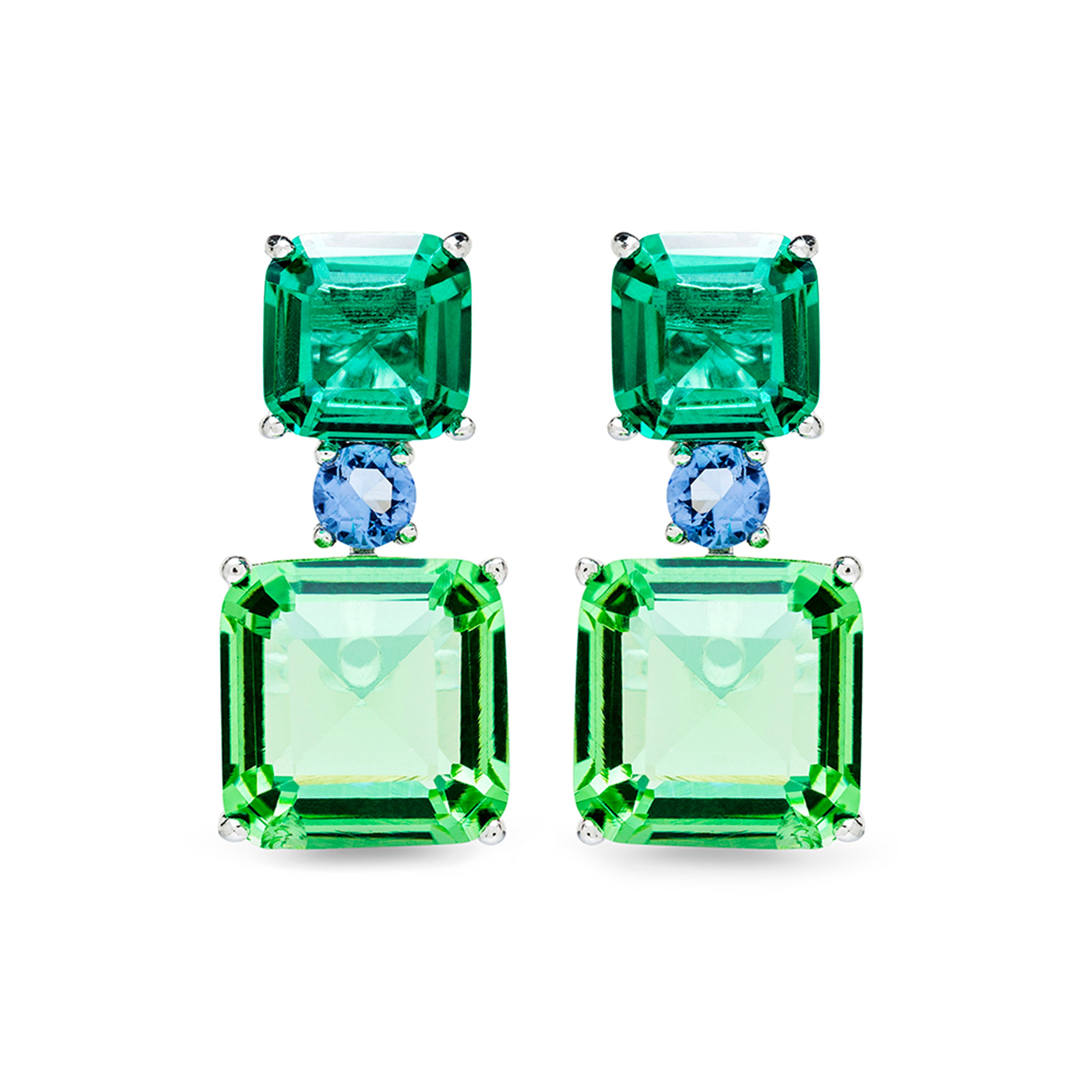 Brincos de Prata de Lei 925 com Quartzo Hidrotermal Verde e Azul acabados em ródio - Losde