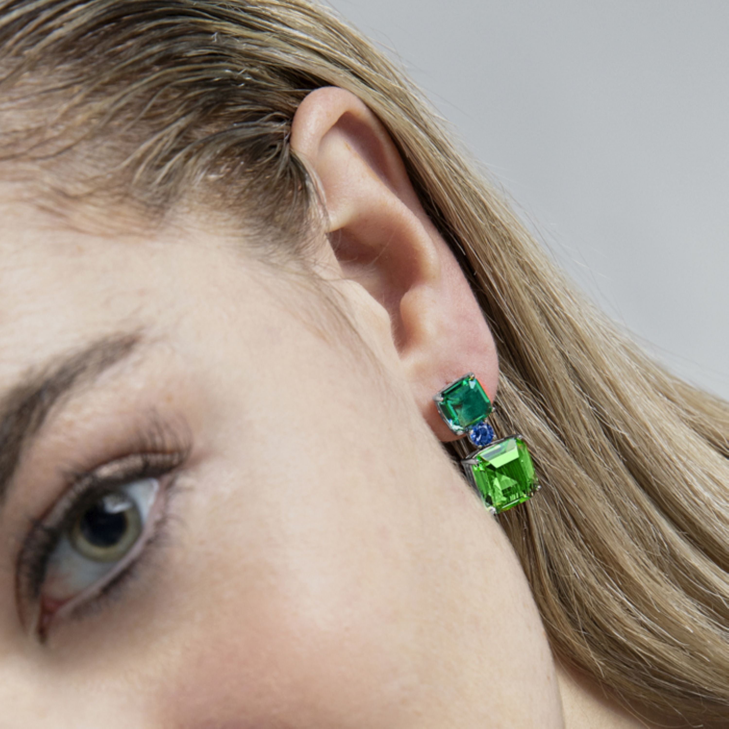 Brincos de Prata de Lei 925 com Quartzo Hidrotermal Verde e Azul acabados em ródio - Losde