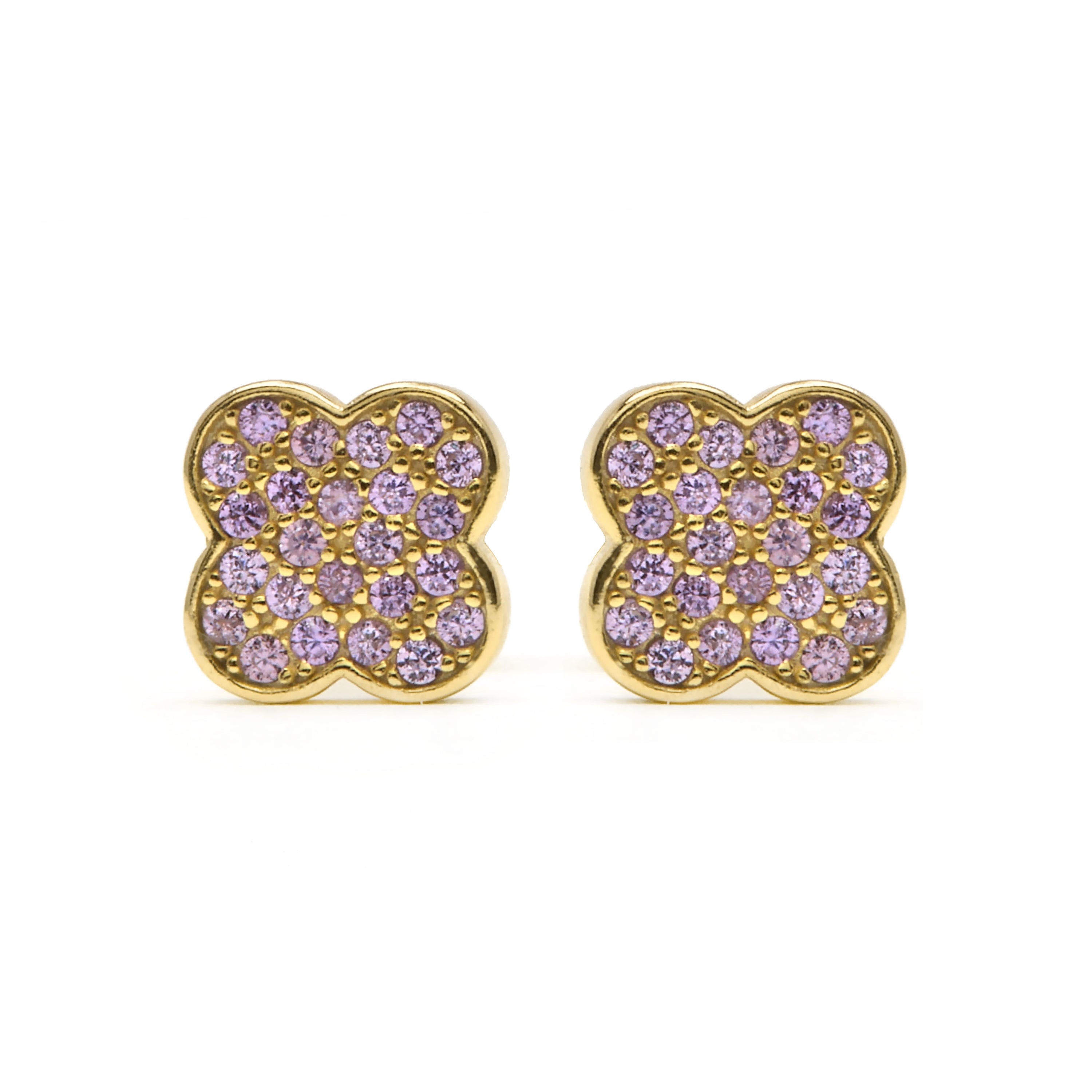 Brincos de Prata de Lei 925 e Zircónia Ametista com acabamento em ouro amarelo 18k - Alsion