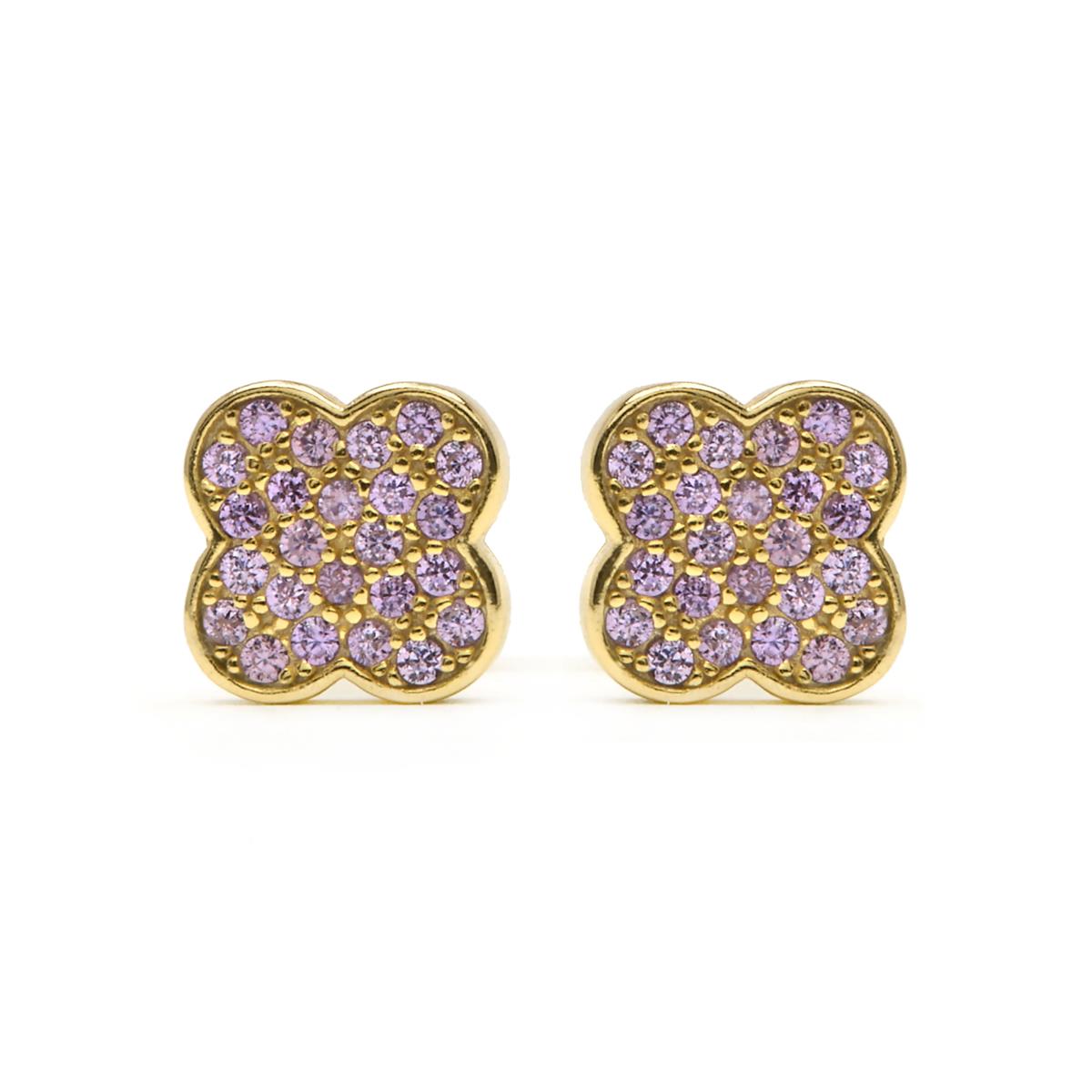 Pendientes de Plata de Ley 925 y Circonita Amatista acabado en oro amarillo 18k - Alsion