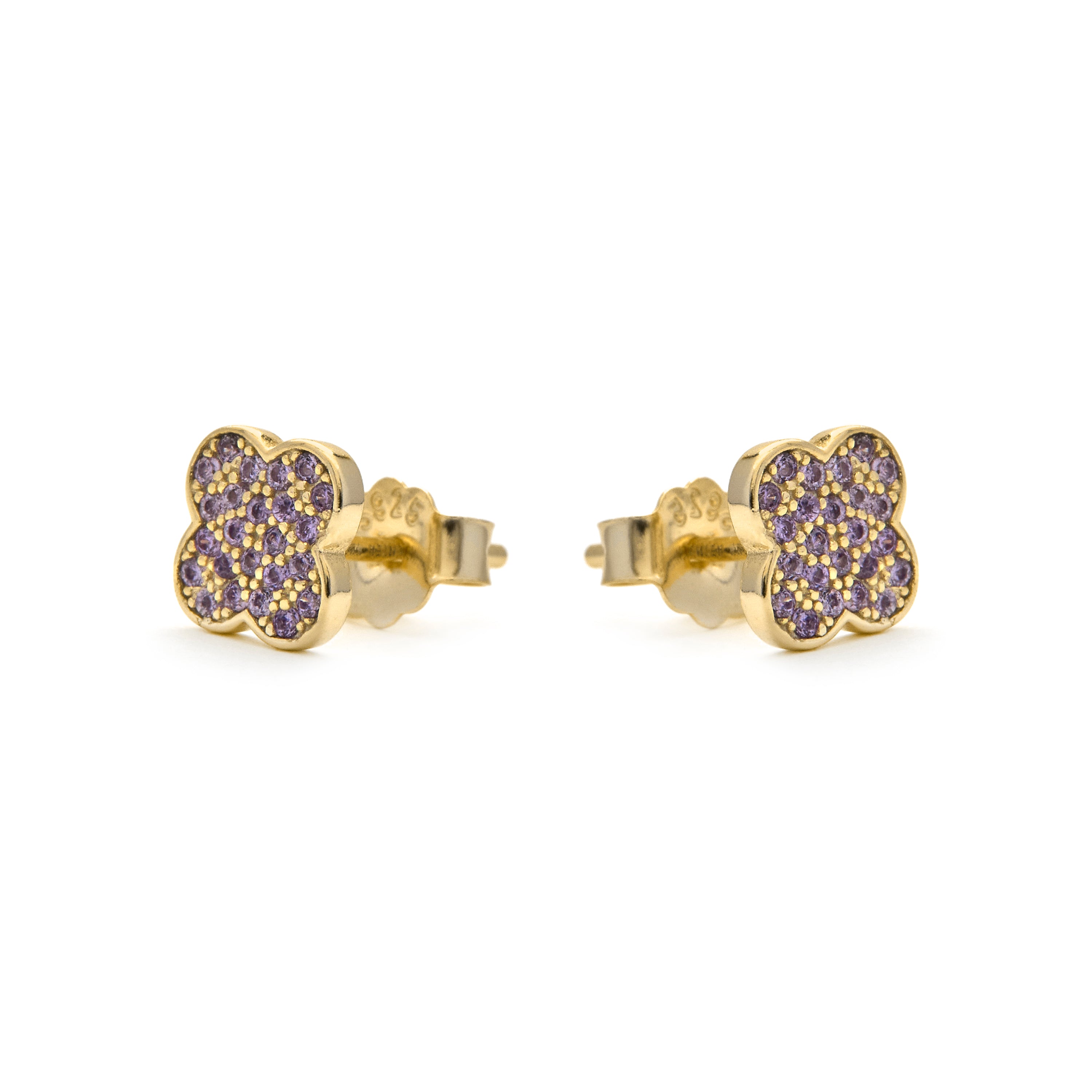 Brincos de Prata de Lei 925 e Zircónia Ametista com acabamento em ouro amarelo 18k - Alsion