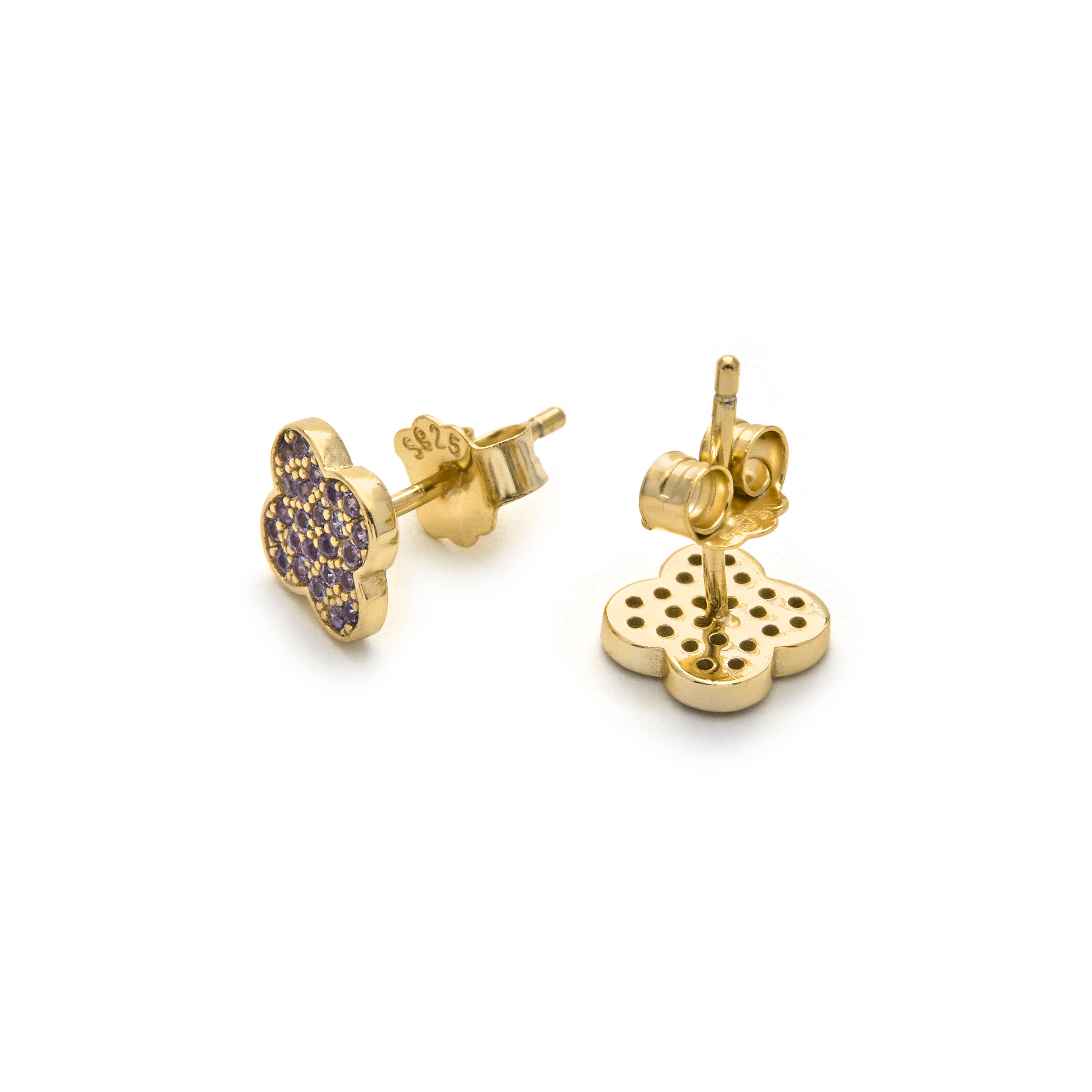 Brincos de Prata de Lei 925 e Zircónia Ametista com acabamento em ouro amarelo 18k - Alsion