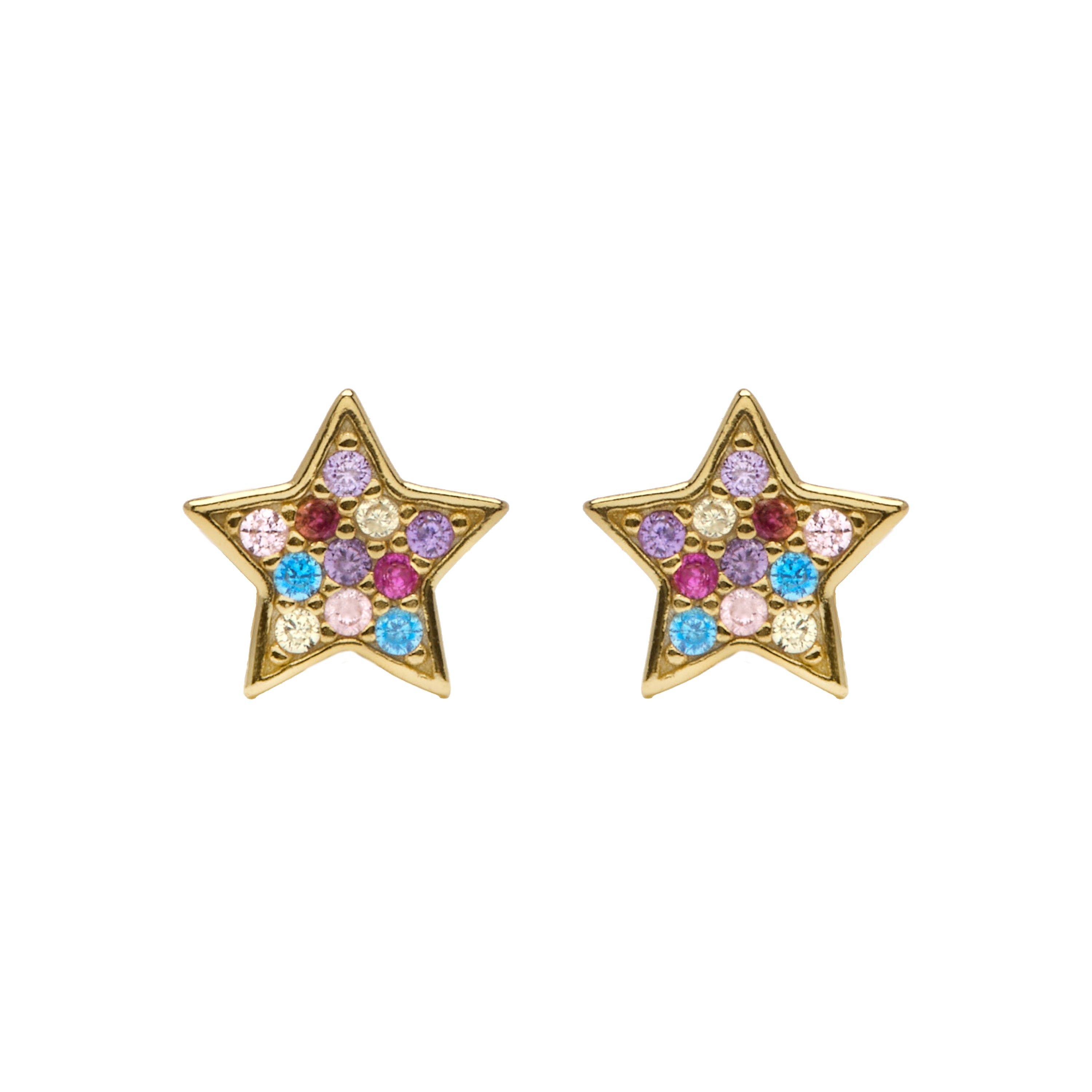 925 Sterling Silver Earrings with Multicolor Cubic Zirconia finished in 18k Yellow Gold - Lalo