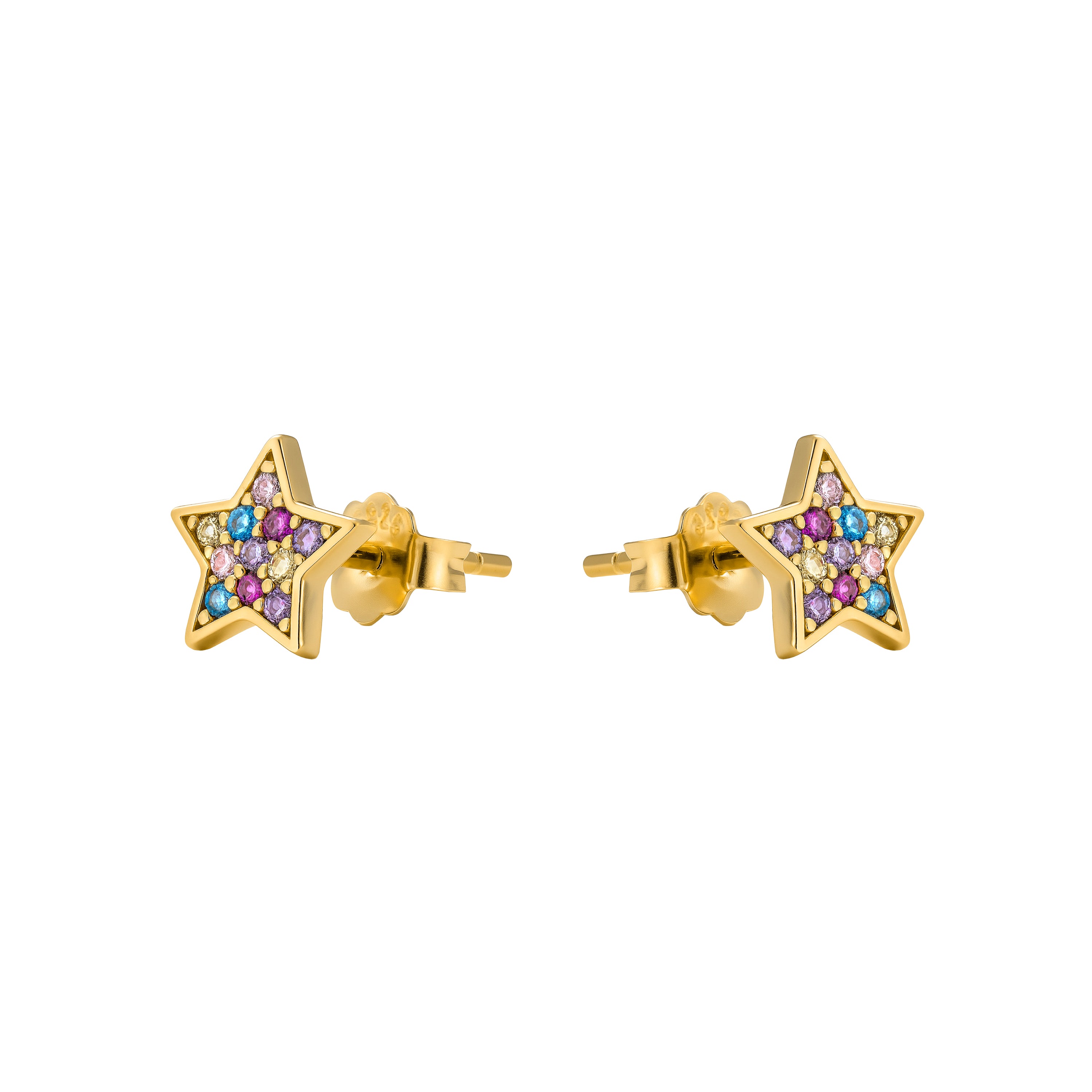 925 Sterling Silver Earrings with Multicolor Cubic Zirconia finished in 18k Yellow Gold - Lalo