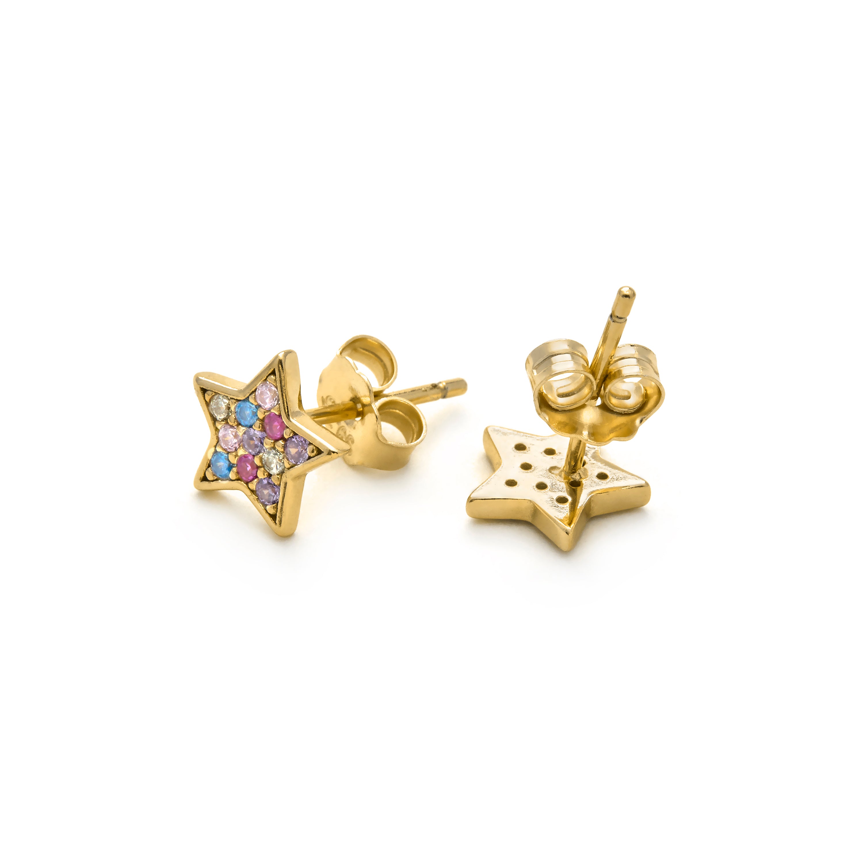 925 Sterling Silver Earrings with Multicolor Cubic Zirconia finished in 18k Yellow Gold - Lalo