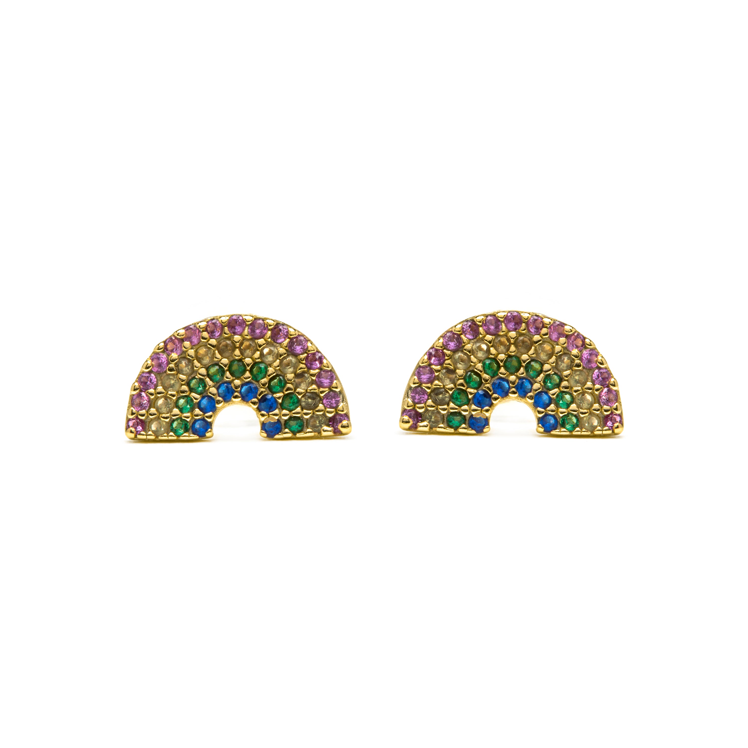 Boucles d'oreilles en argent sterling 925 et zircon multicolore finition or jaune 18k - Nivart