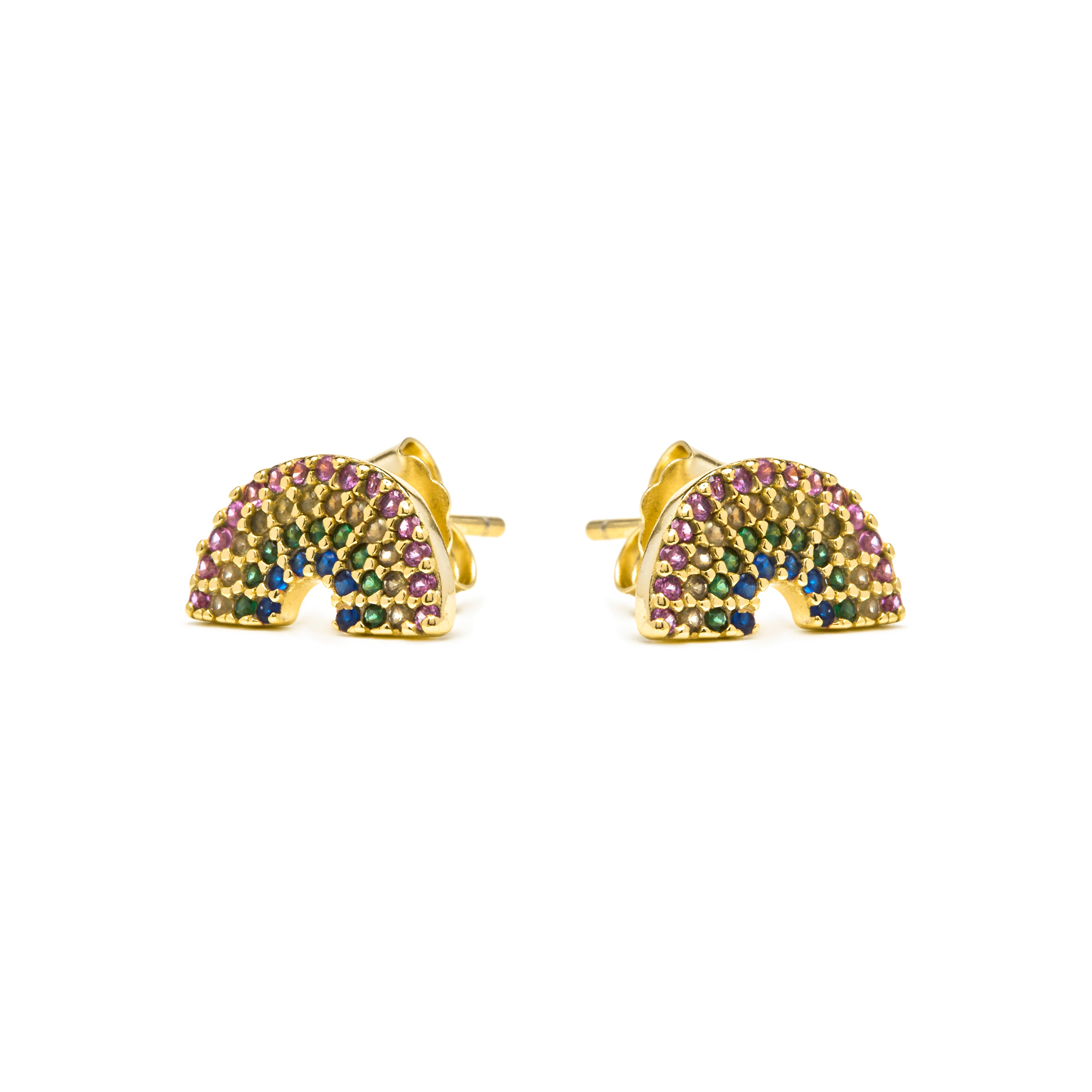 925 Sterling Silver Earrings with Multicolor Cubic Zirconia finished in 18k Yellow Gold - Nivart