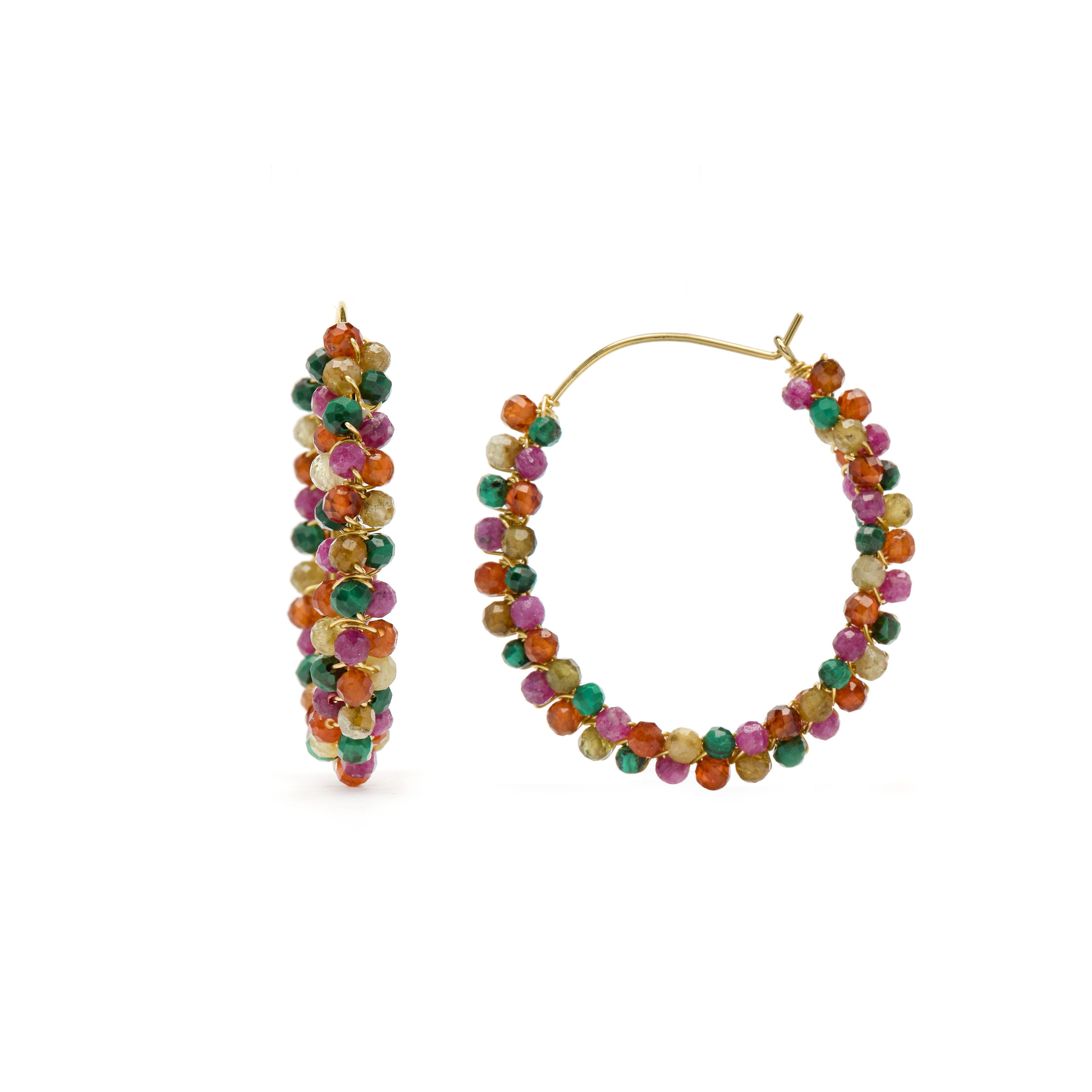 Boucles d'oreilles en argent sterling 925 et tourmaline multicolore finition en or jaune 18k - Rend