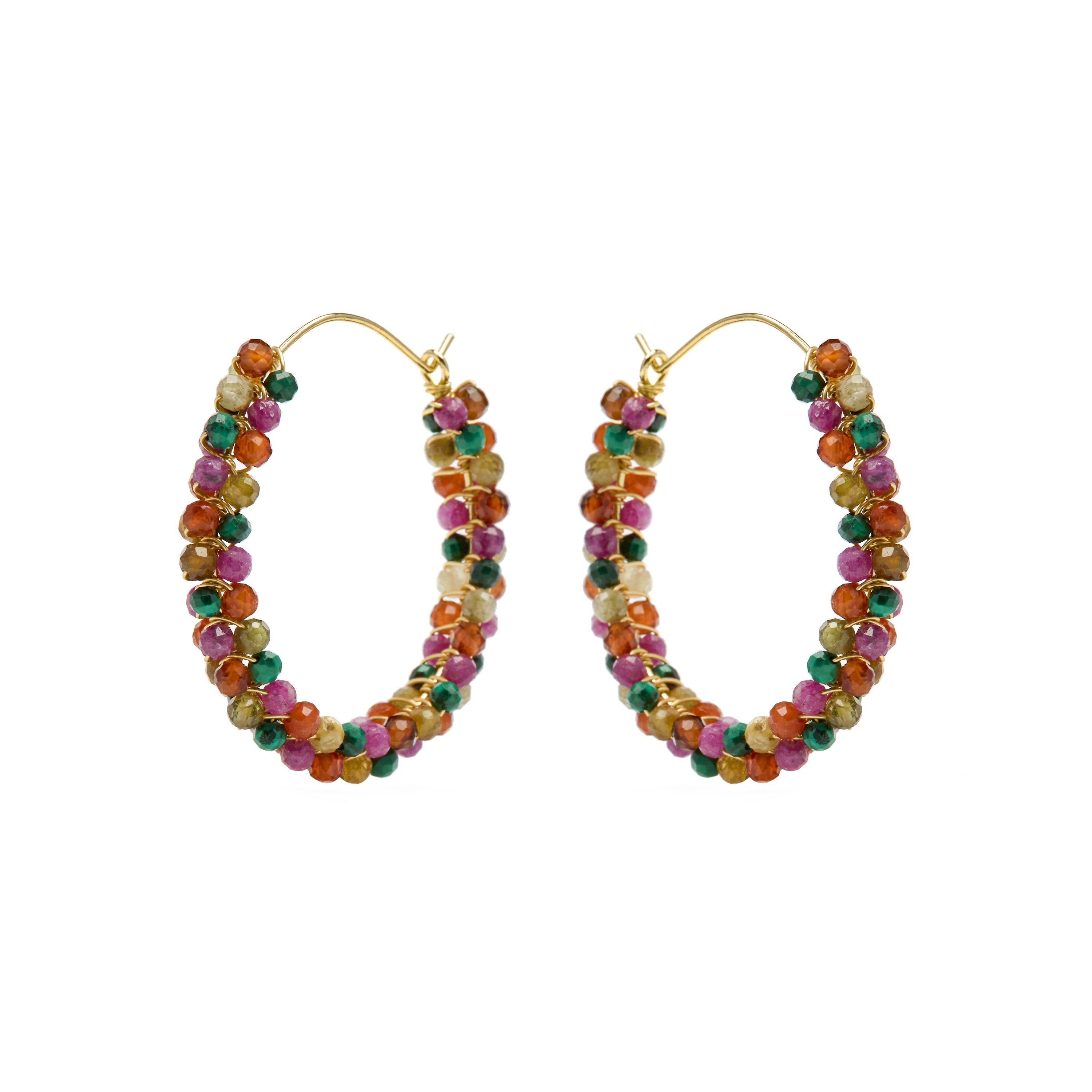 Boucles d'oreilles en argent sterling 925 et tourmaline multicolore finition en or jaune 18k - Rend