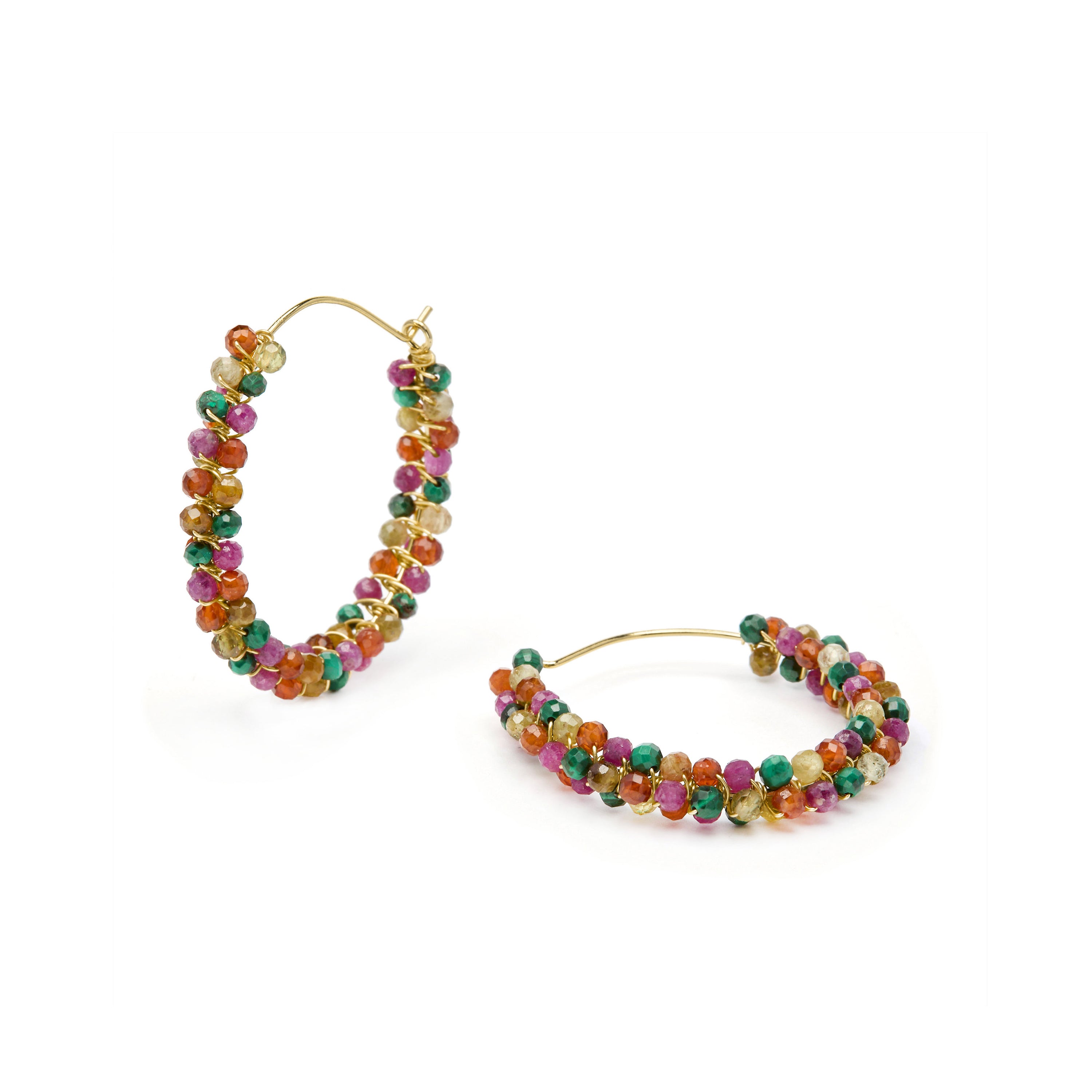 Boucles d'oreilles en argent sterling 925 et tourmaline multicolore finition en or jaune 18k - Rend